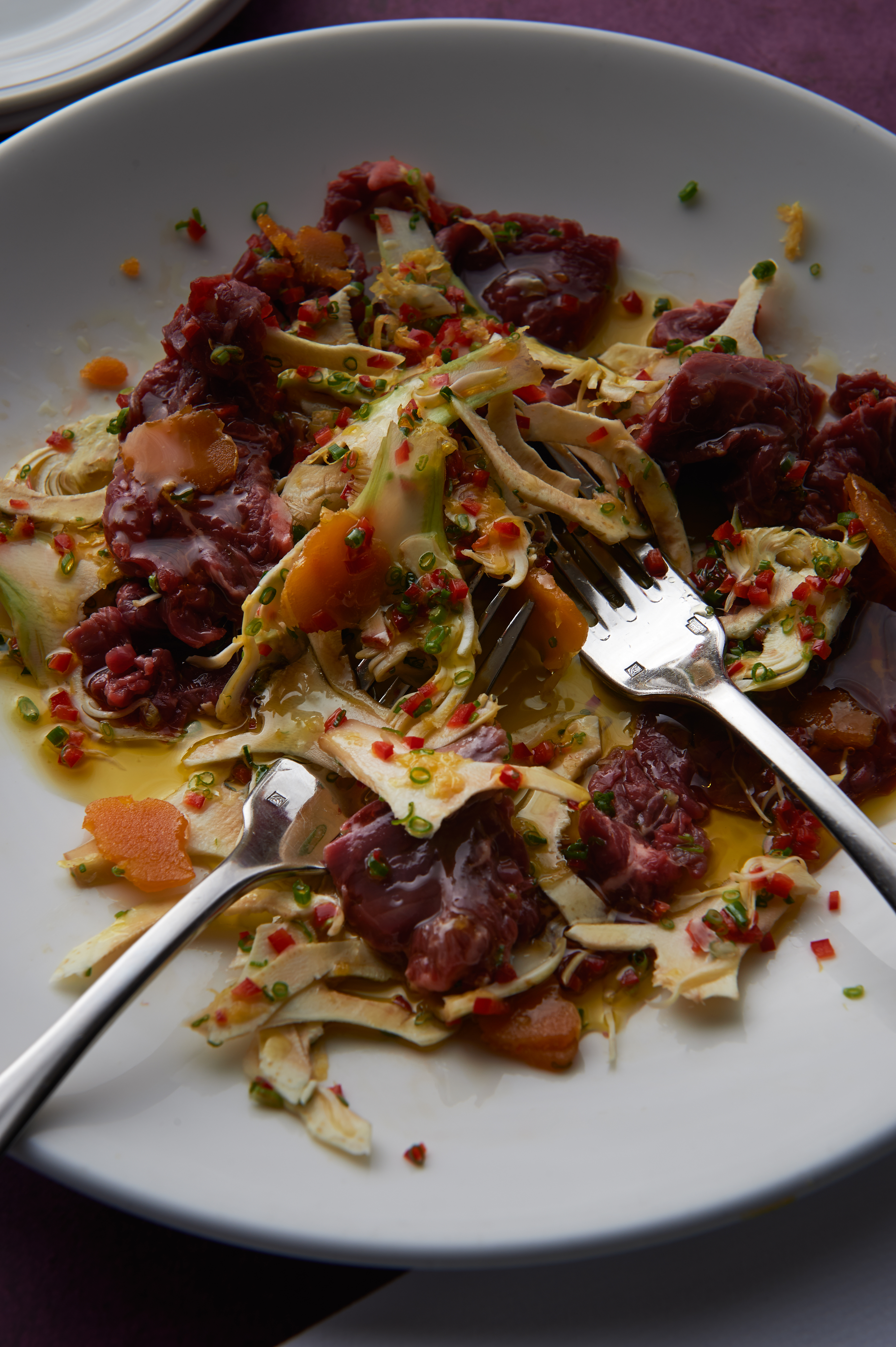 Raw beef, raw artichoke and bottarga