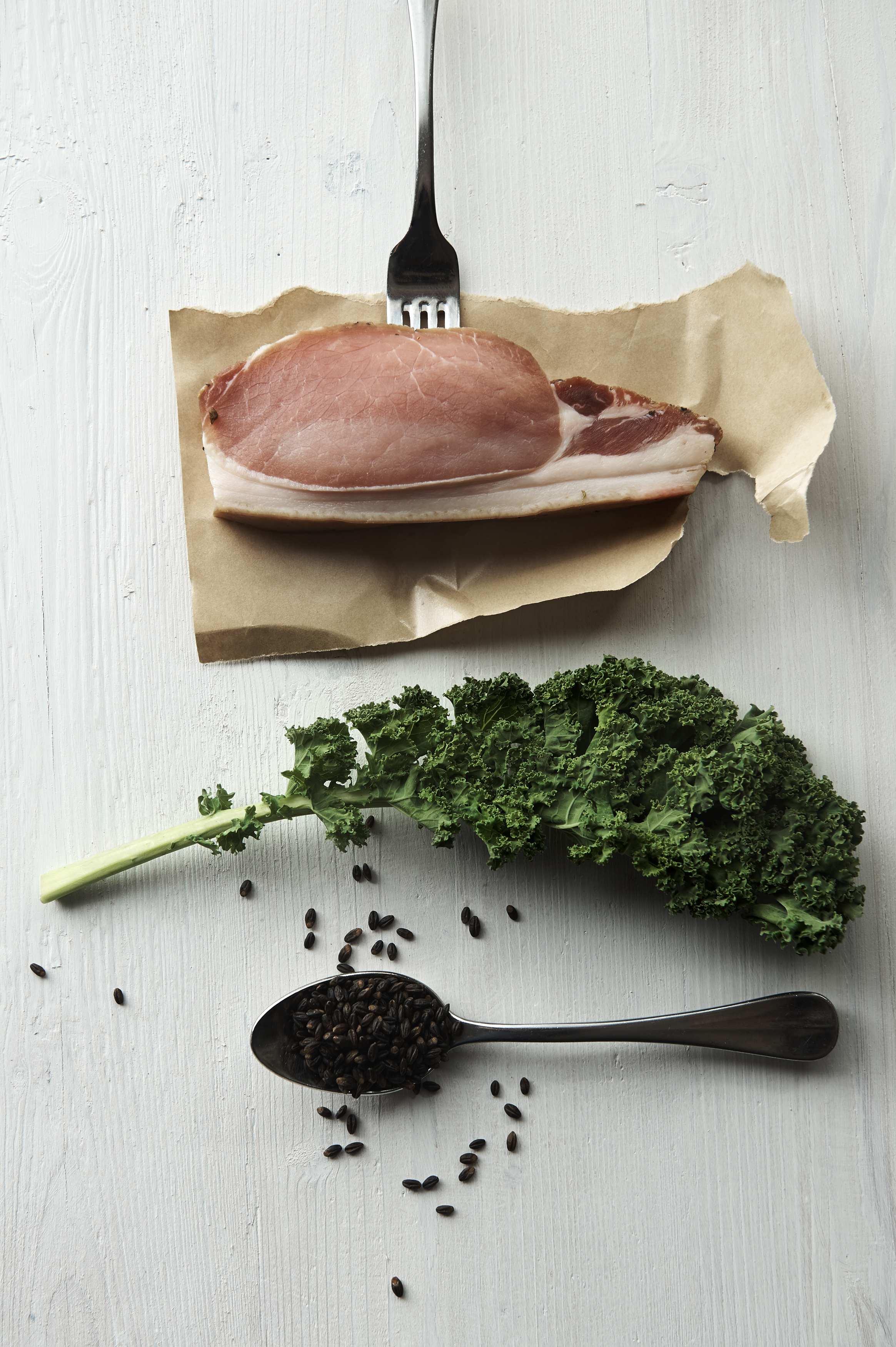 Kale, black barley and bacon soup