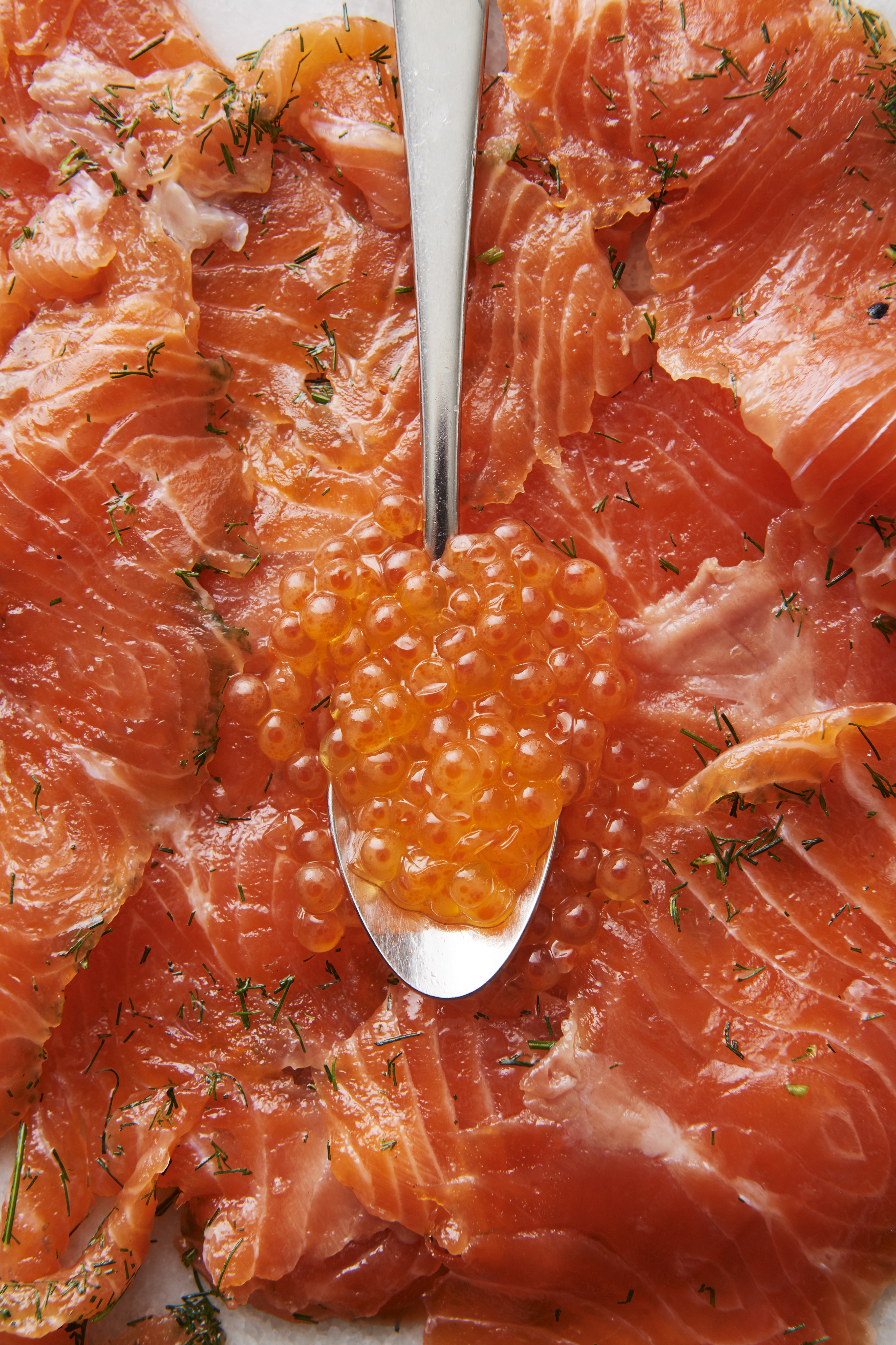 Cured ocean trout on a buckwheat blini with crème fraîche and salmon roe
