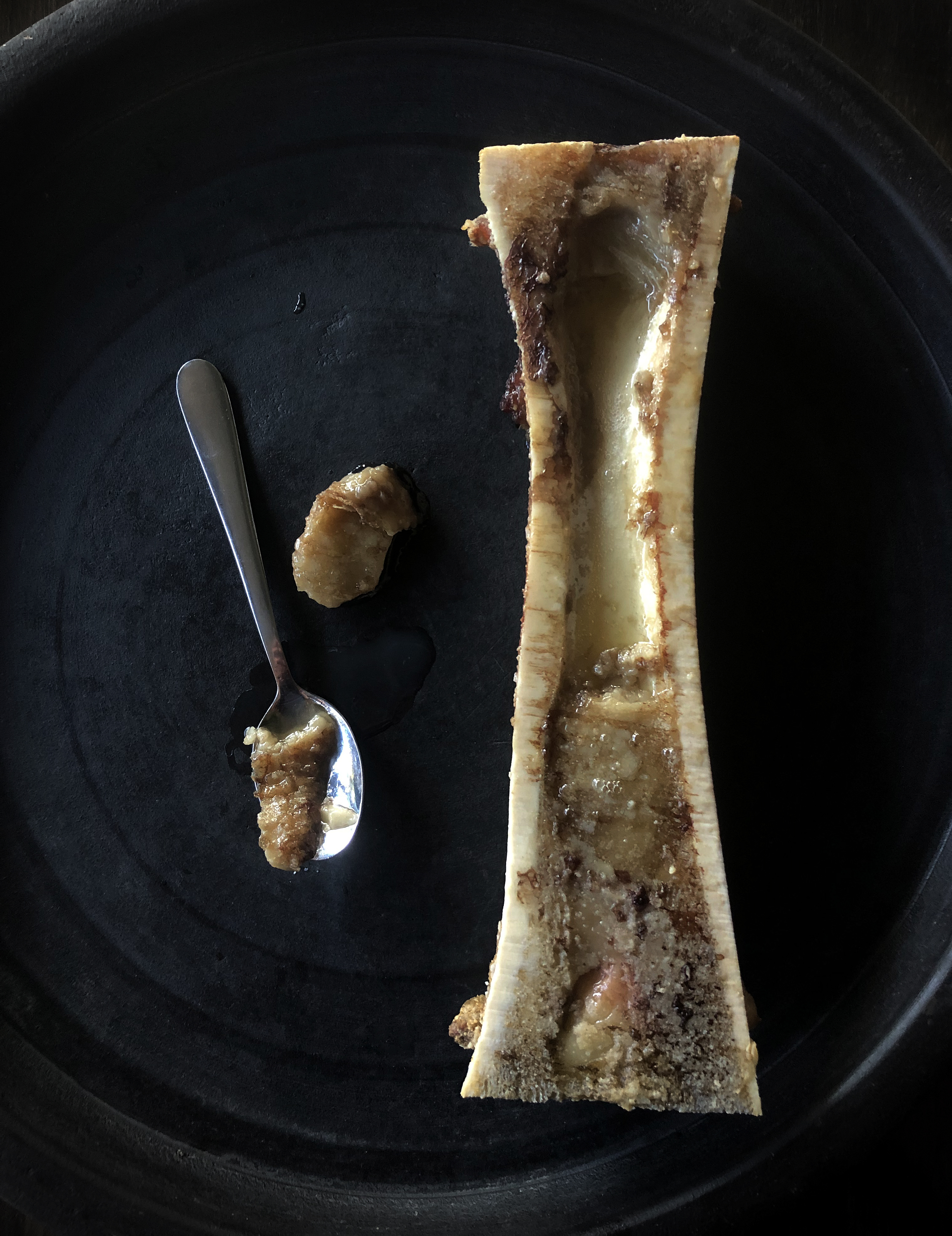 Smoked bone marrow butter with braised lentils