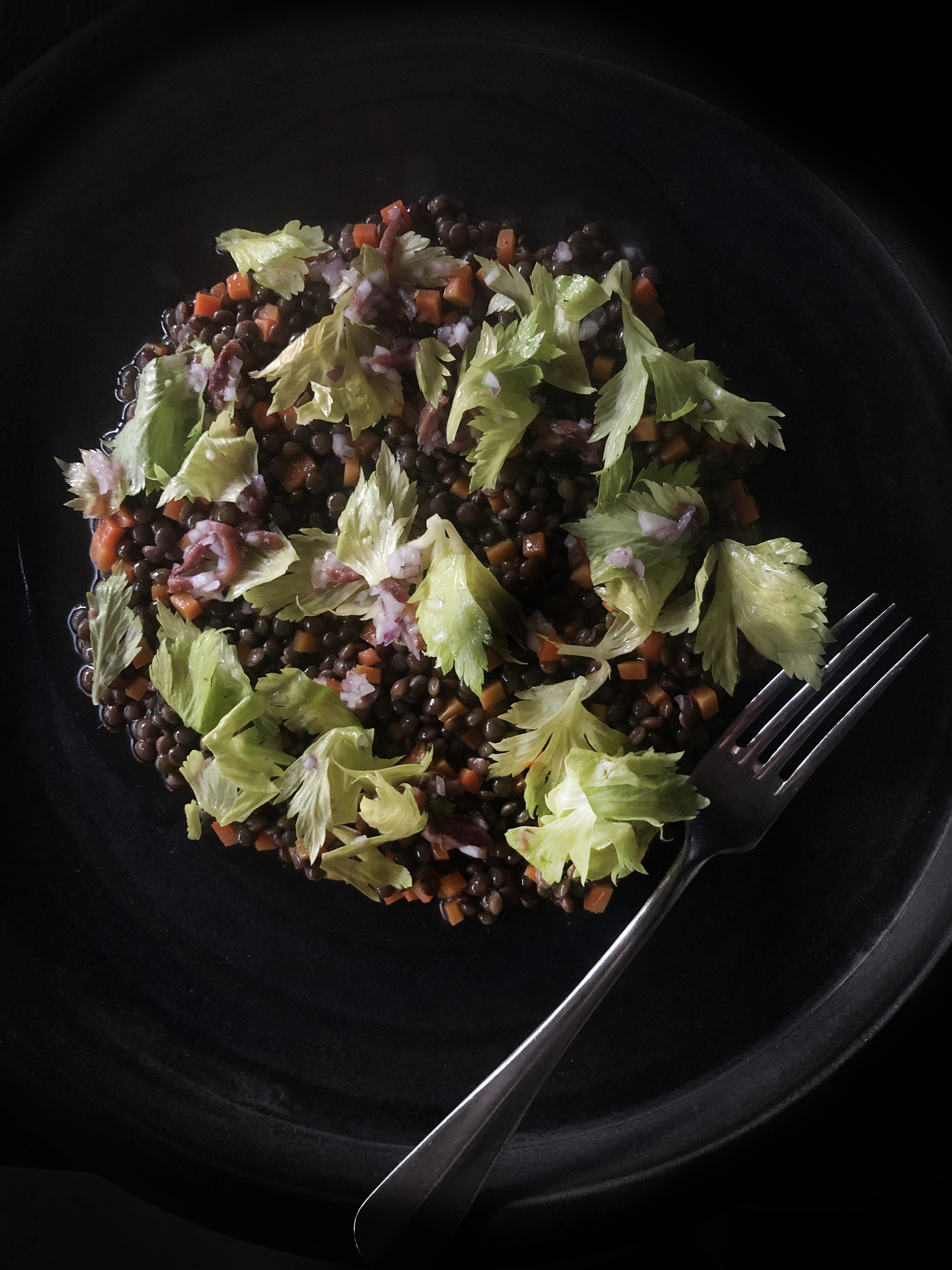 Smoked bone marrow butter with braised lentils