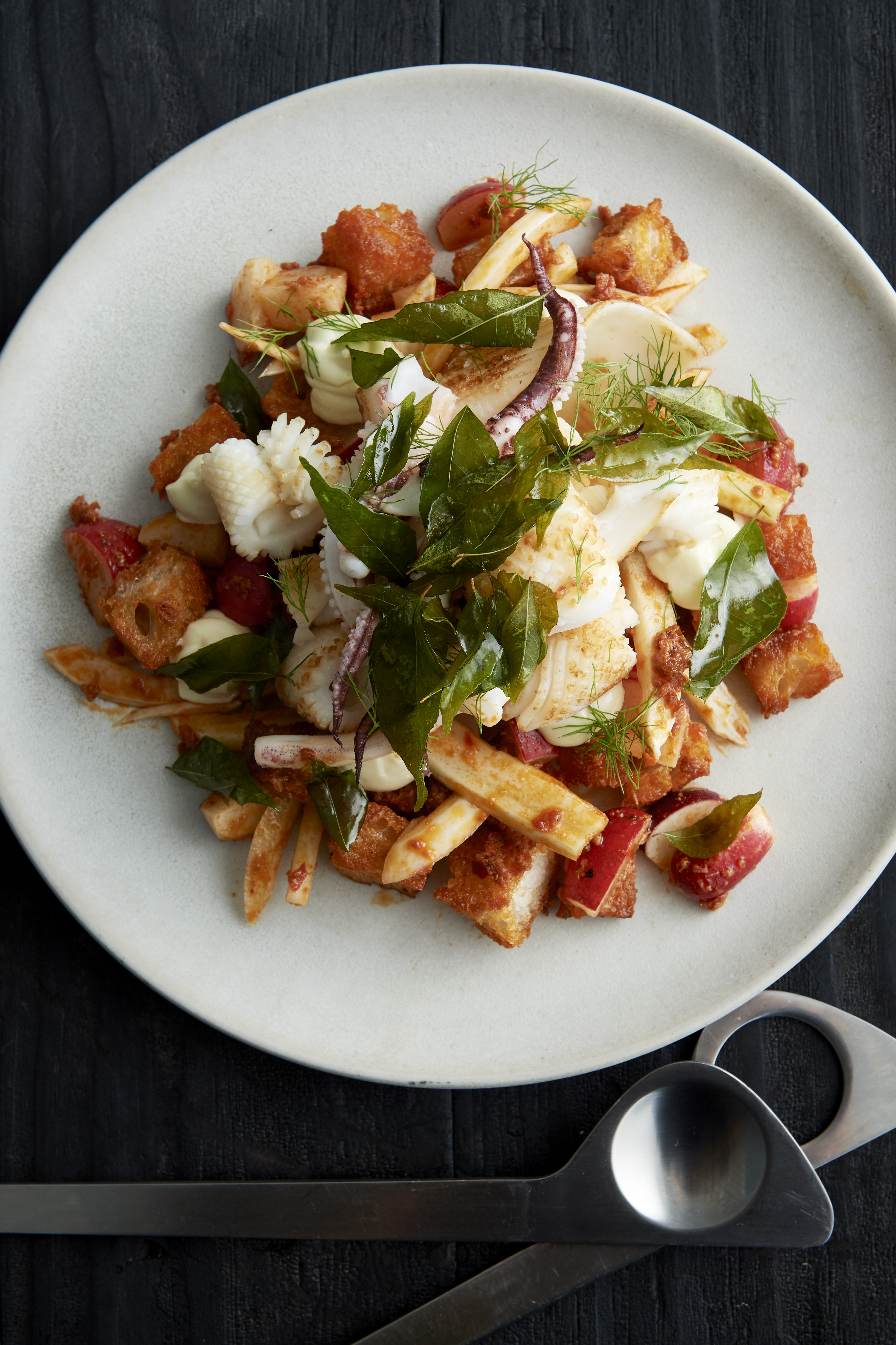 Grilled calamari with fried bread and nduja