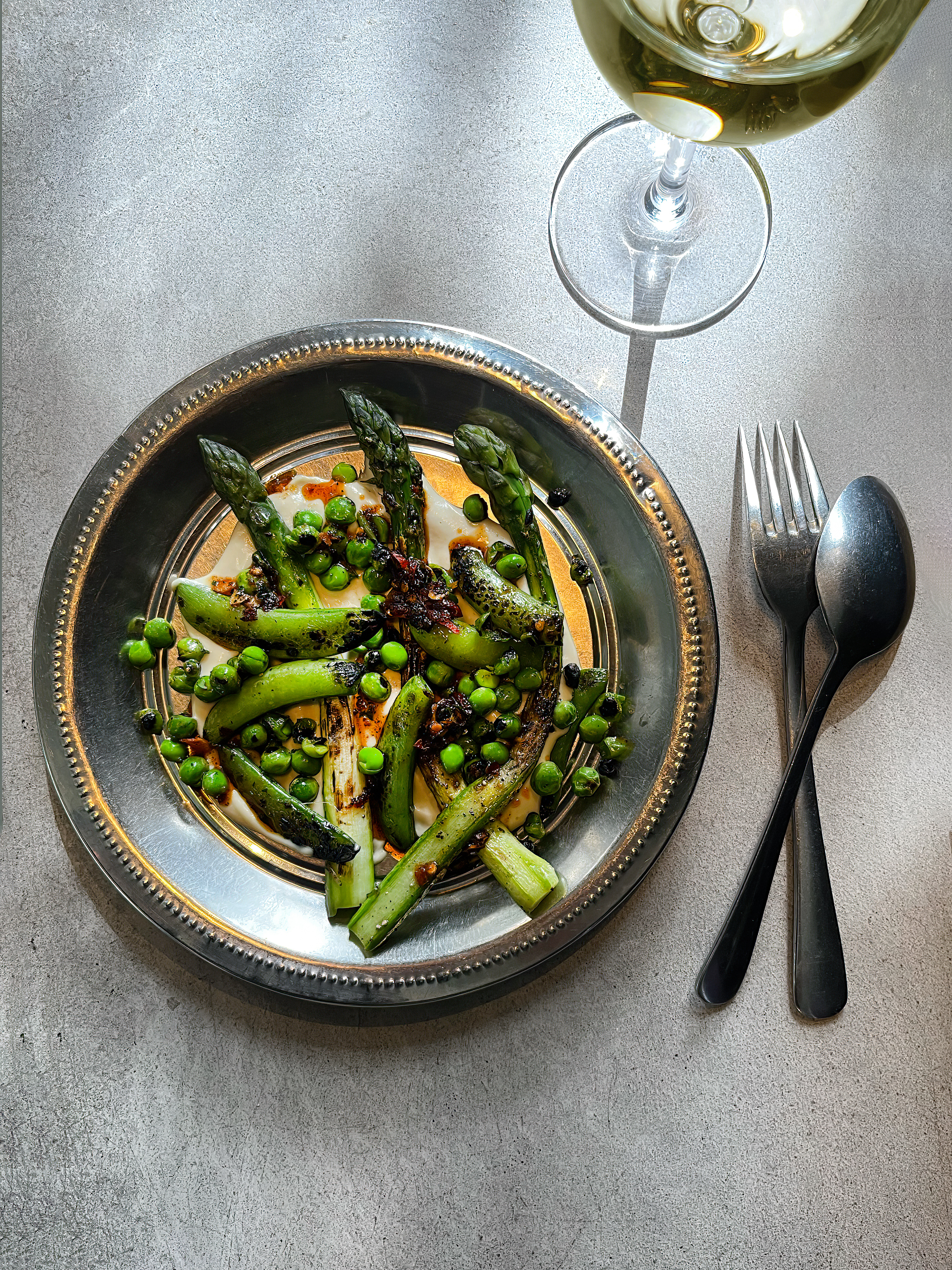 Spring vegetables with cashew cream