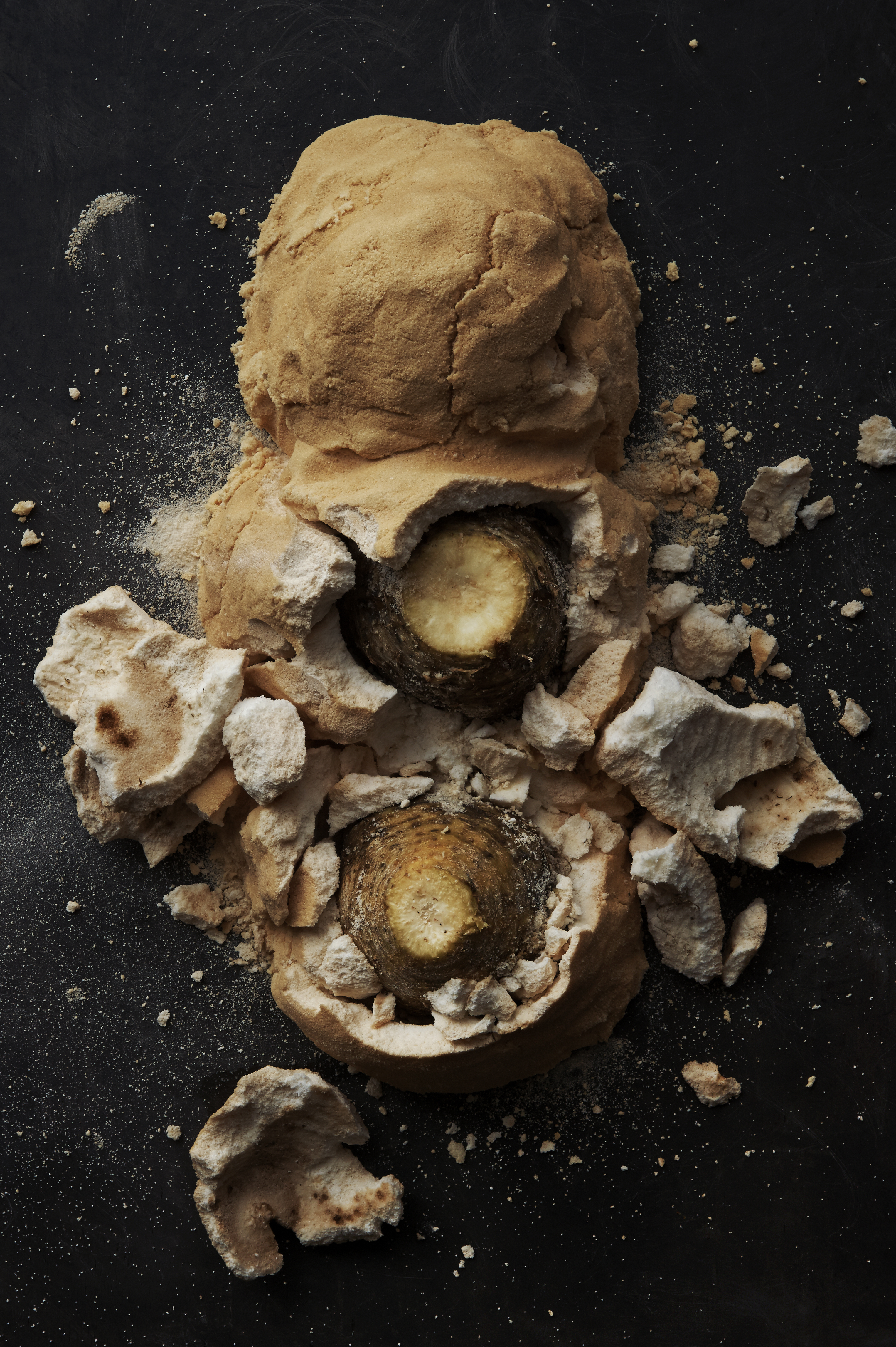 Salt-baked celeriac, broad beans and preserved lemon