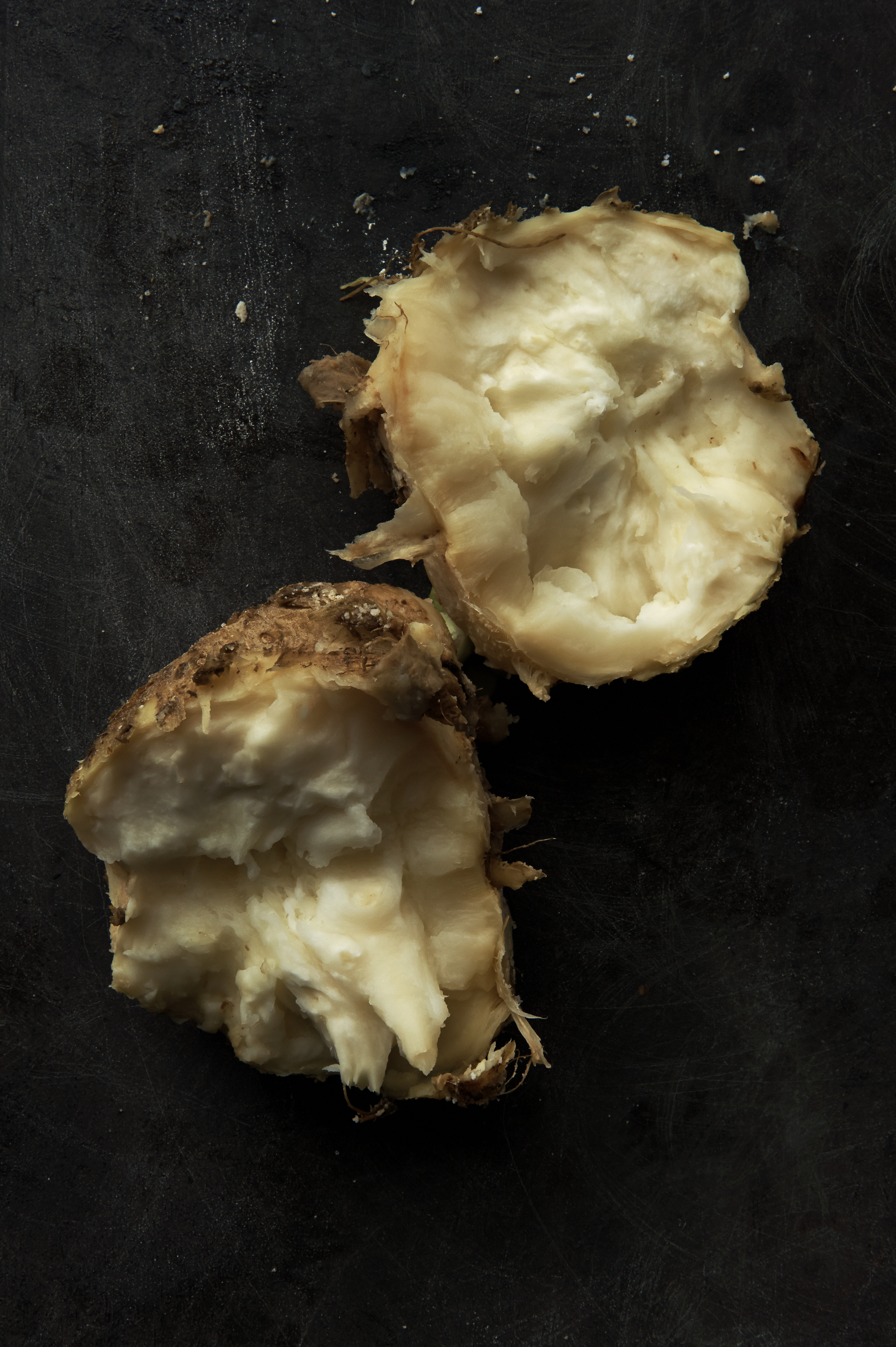 Salt-baked celeriac, broad beans and preserved lemon
