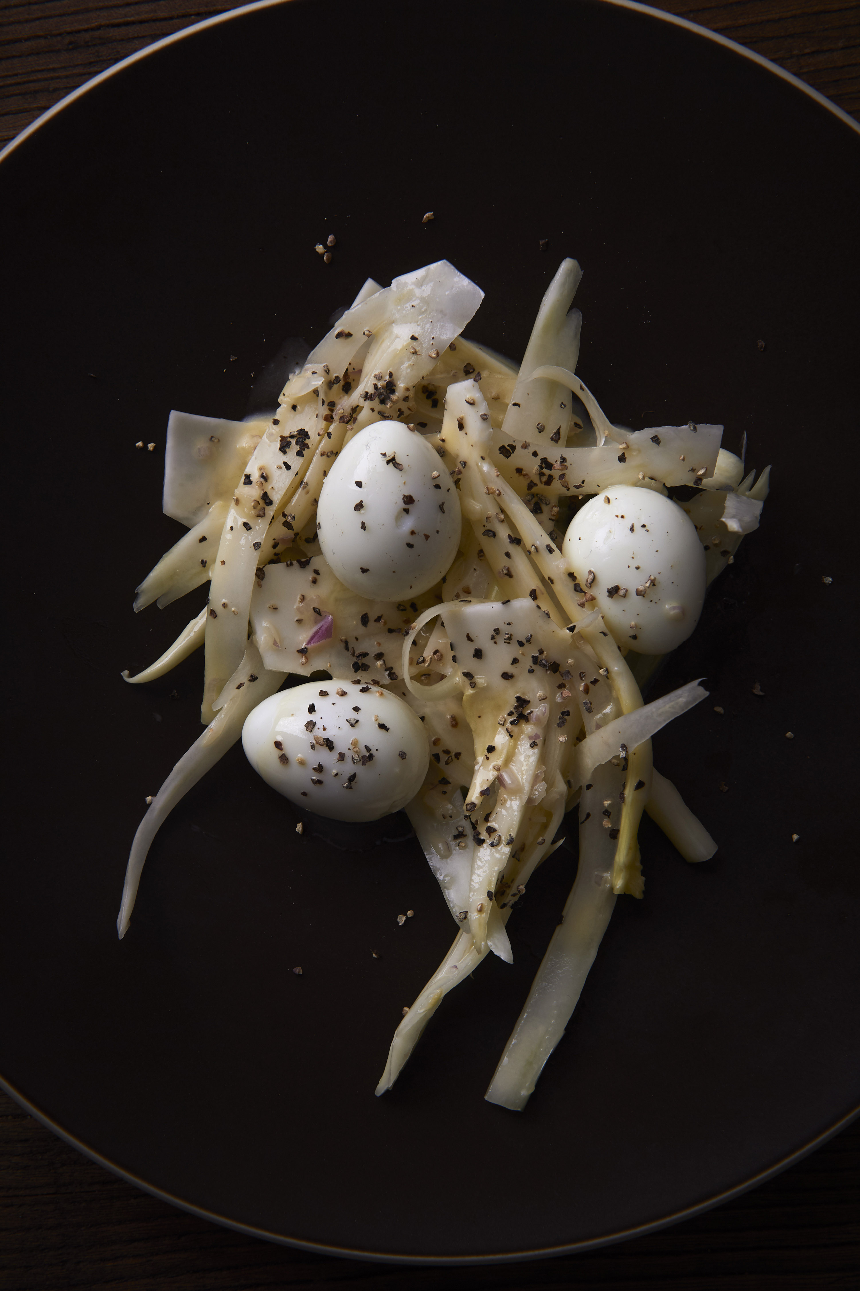 Quail eggs with celery heart remoulade