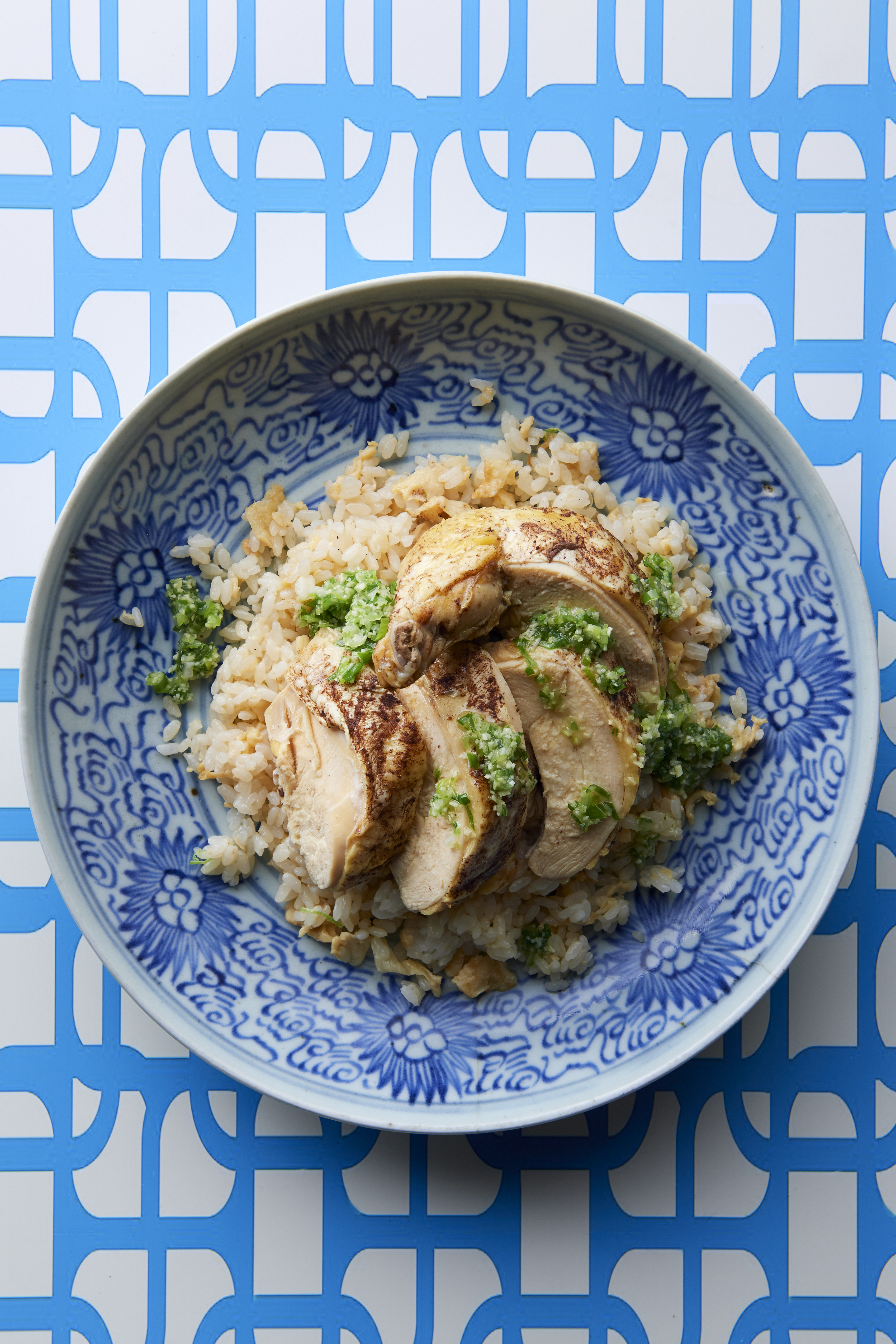 Steamed five-spice chicken and egg fried rice