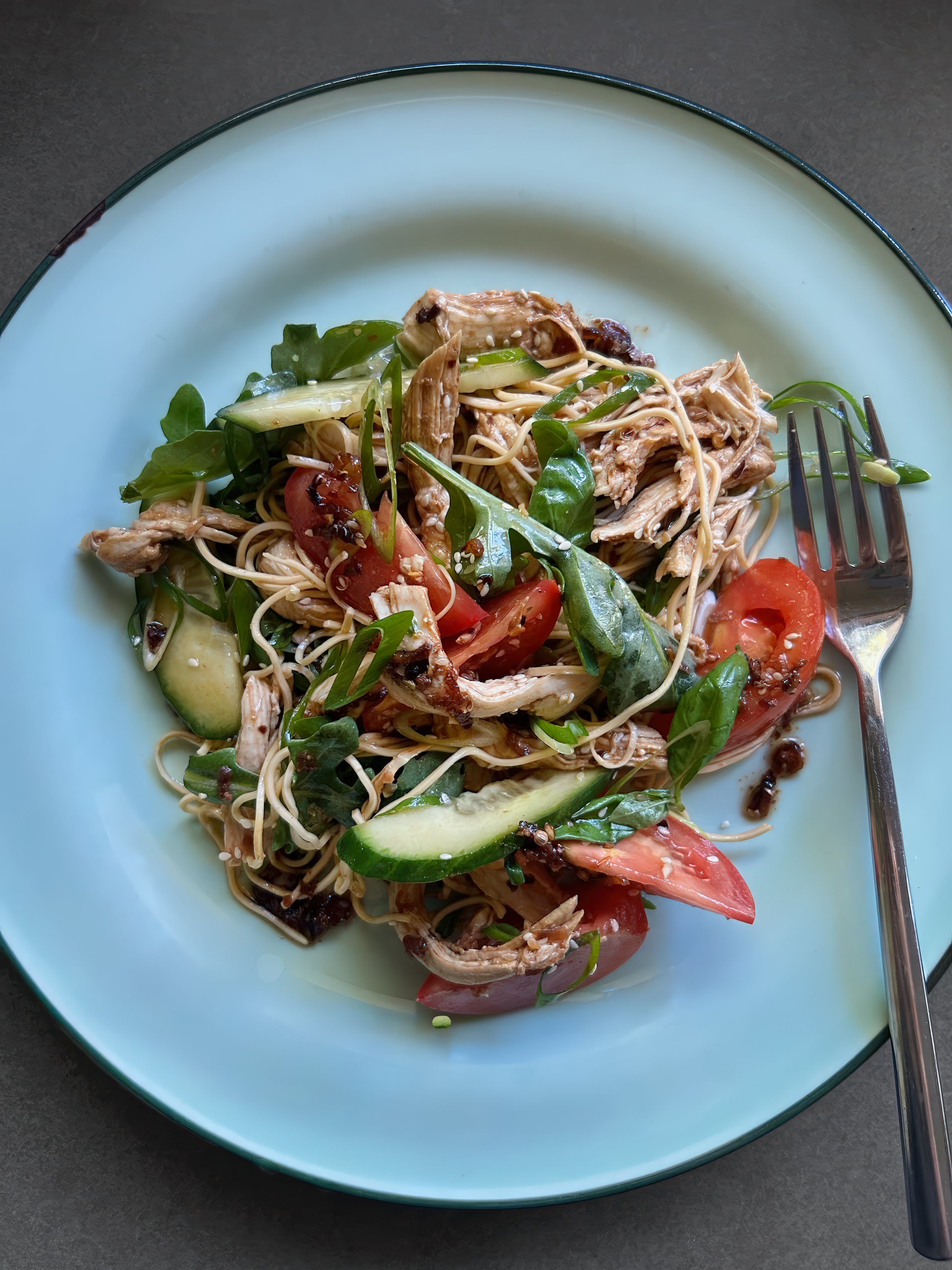 Chicken noodle salad with fragrant chilli oil and black vinegar