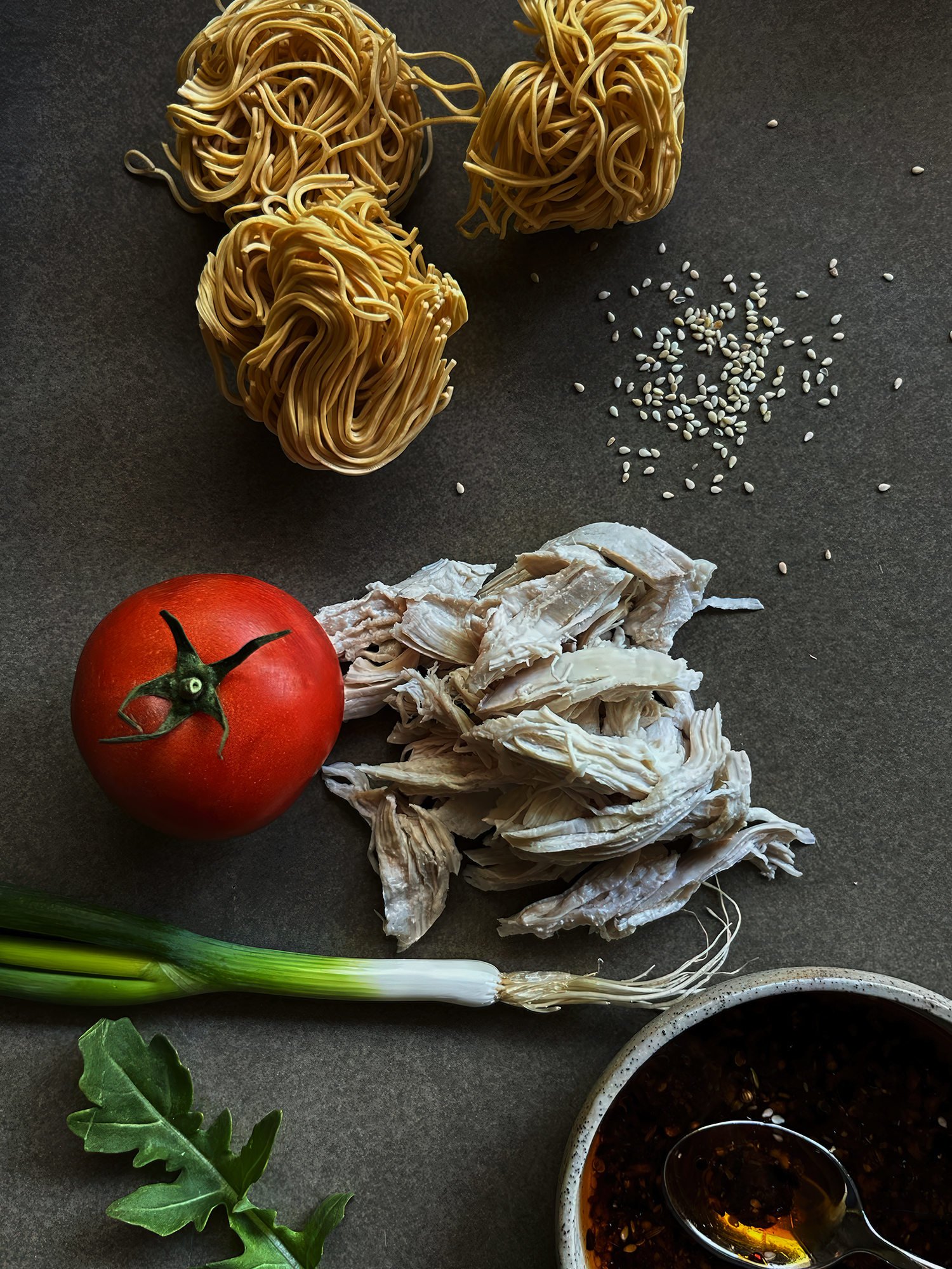 Chicken noodle salad with fragrant chilli oil and black vinegar