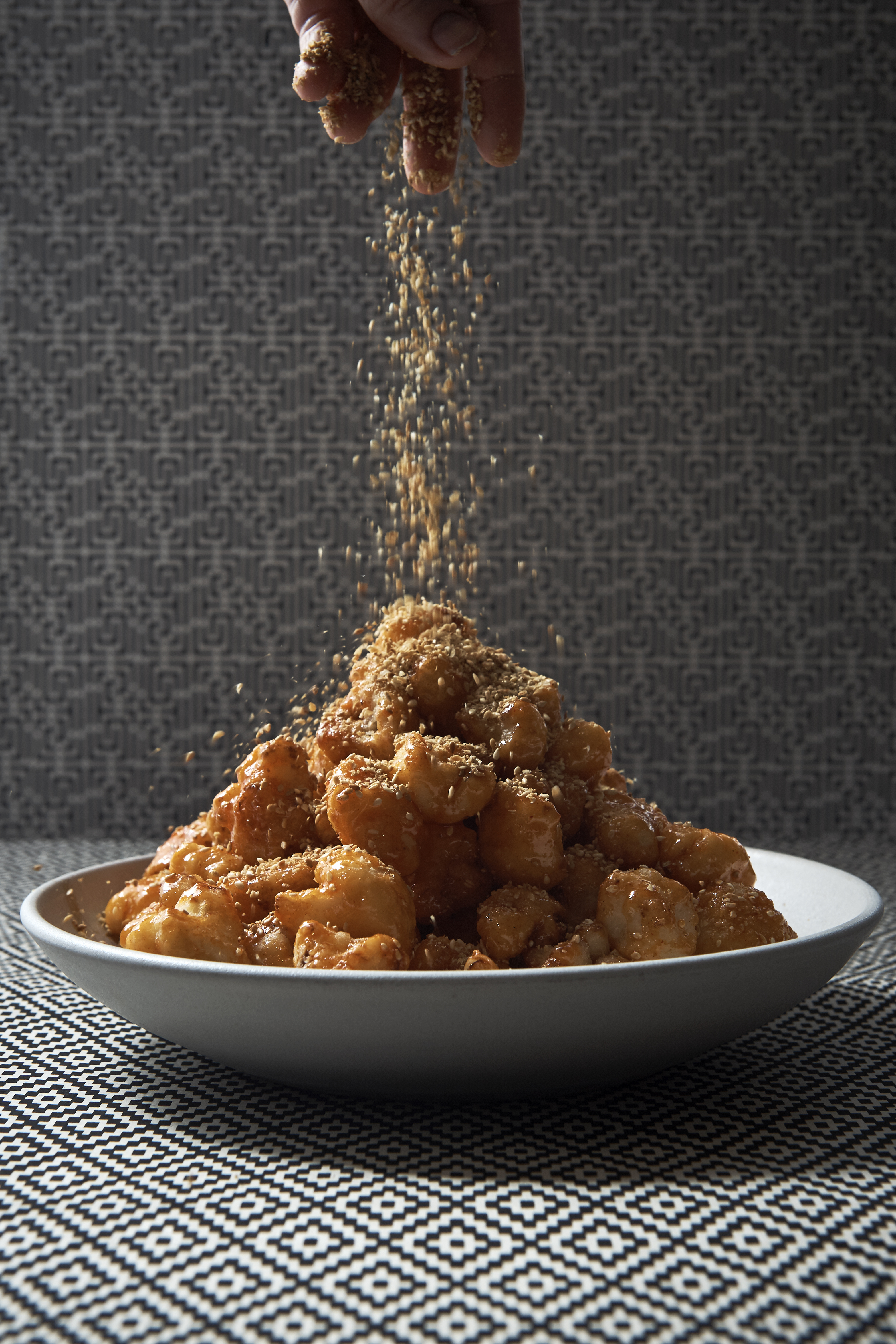 Sweet and sour cauliflower, and eggplant salad with mala dressing