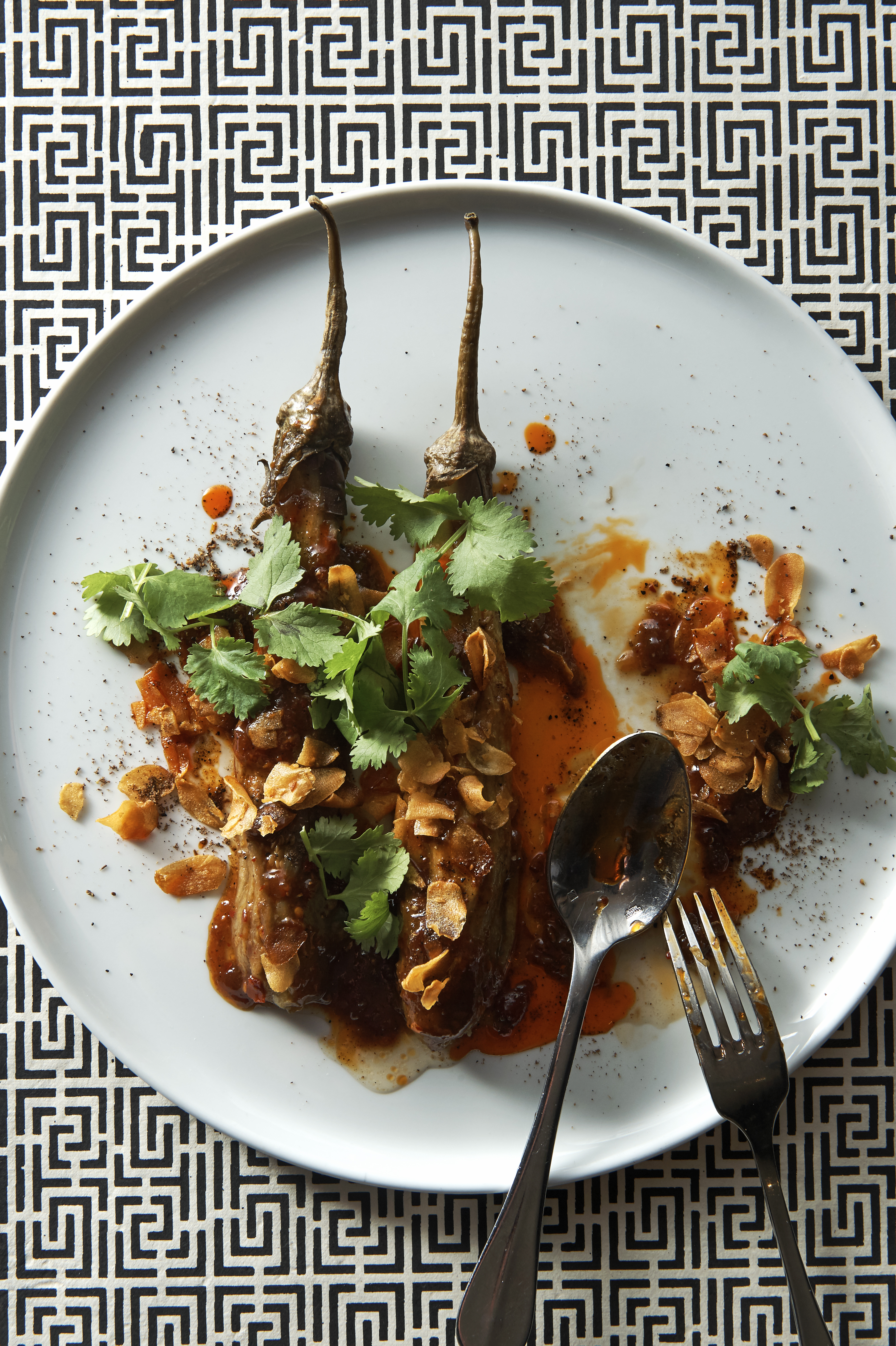 Sweet and sour cauliflower, and eggplant salad with mala dressing