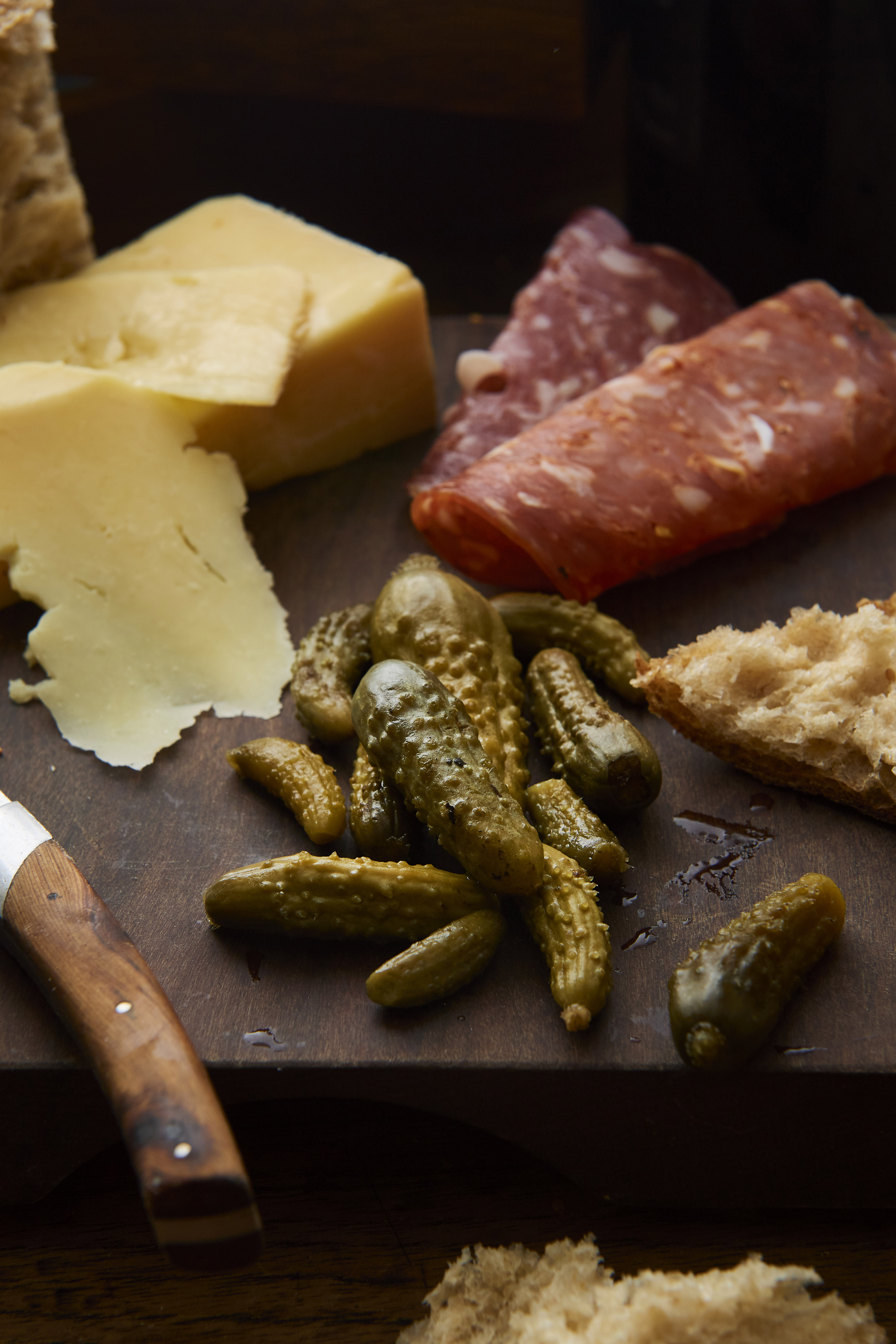 Cornichons and quick red onion pickle