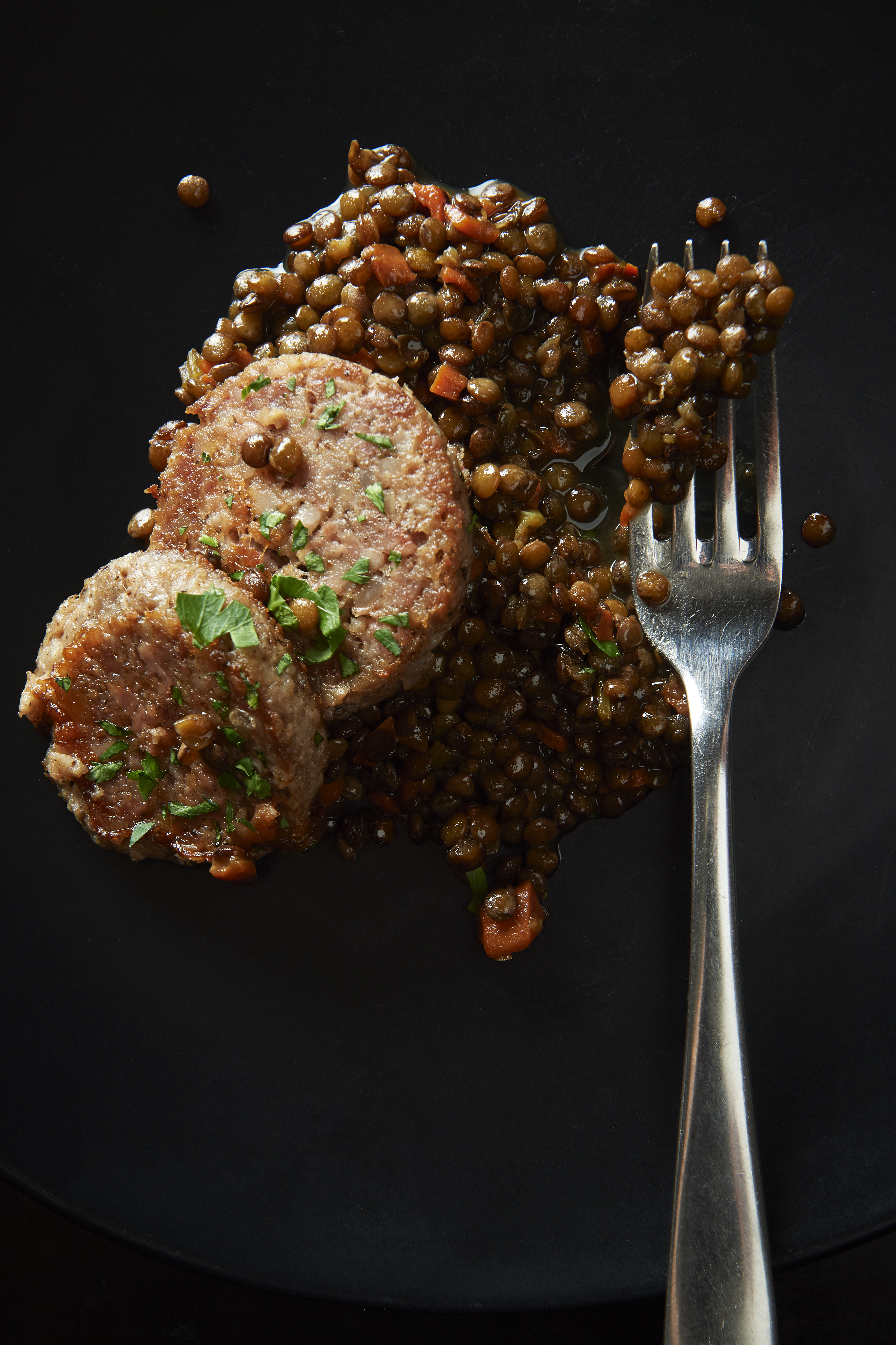 Cotechino sausage with braised lentils