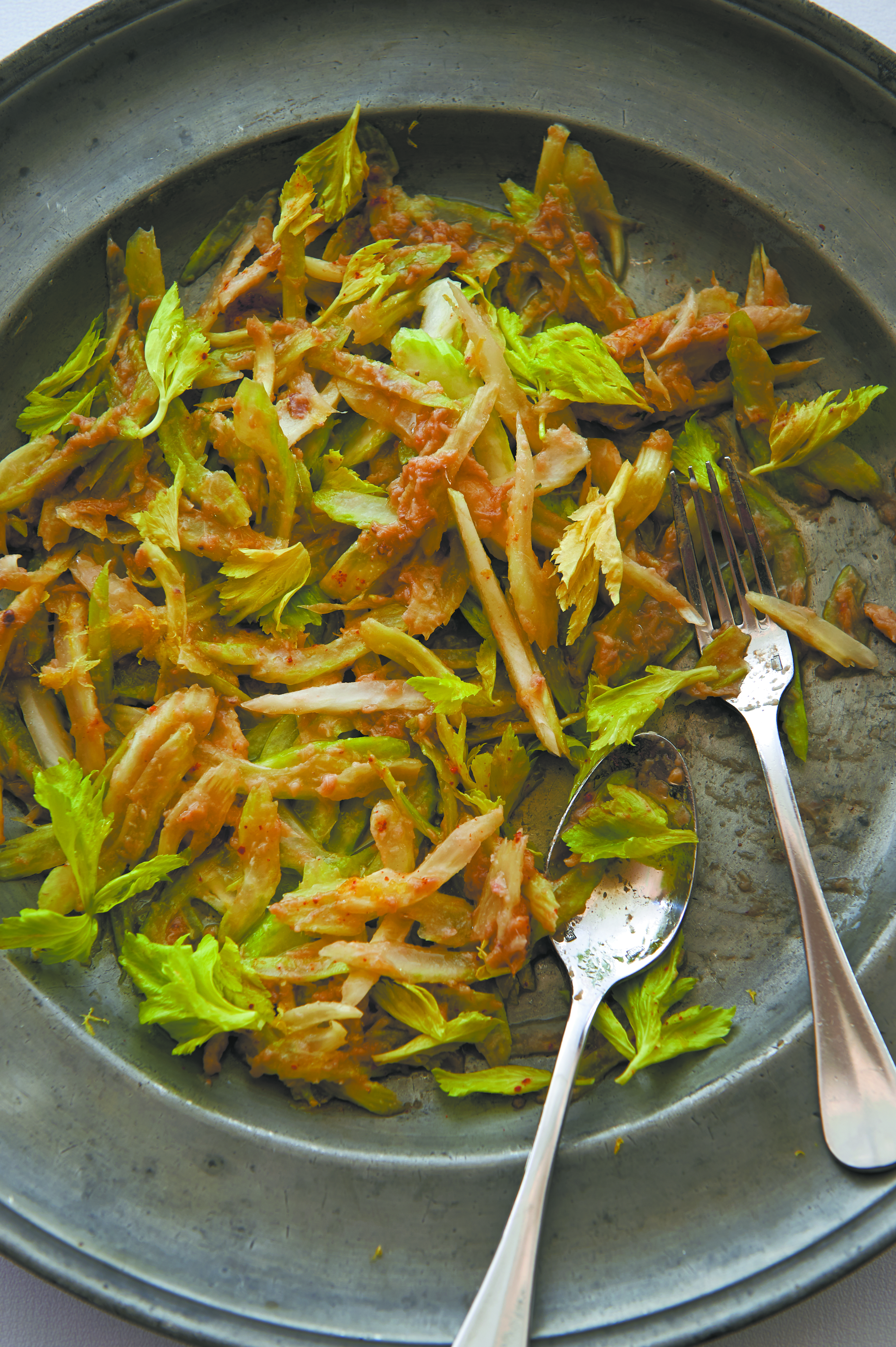 Anchovy, garlic and celery salad and anchovies on toast