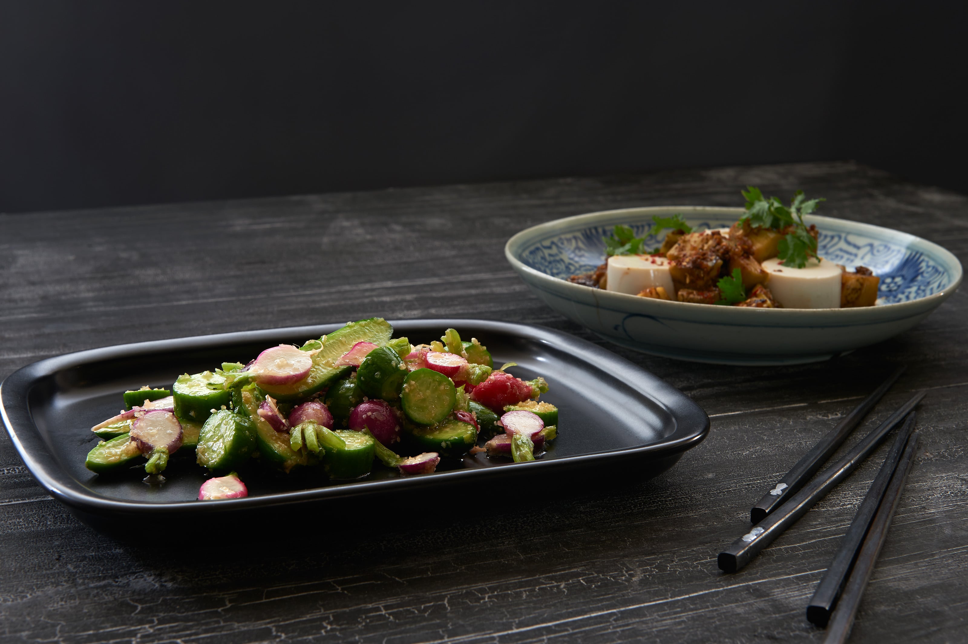 Silken tofu and marinated eggplant