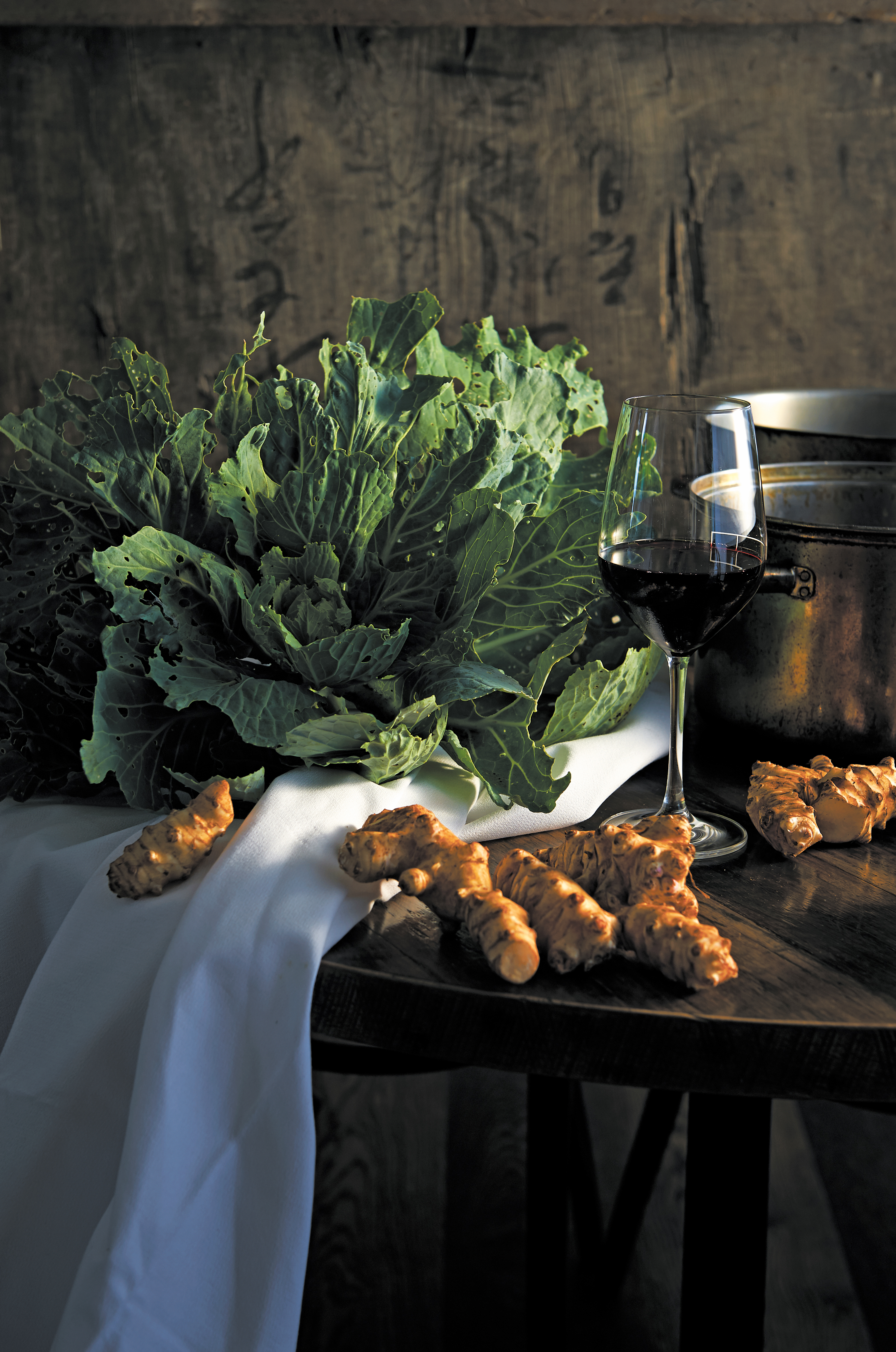 Shredded cabbage salad and roasted Jerusalem artichokes