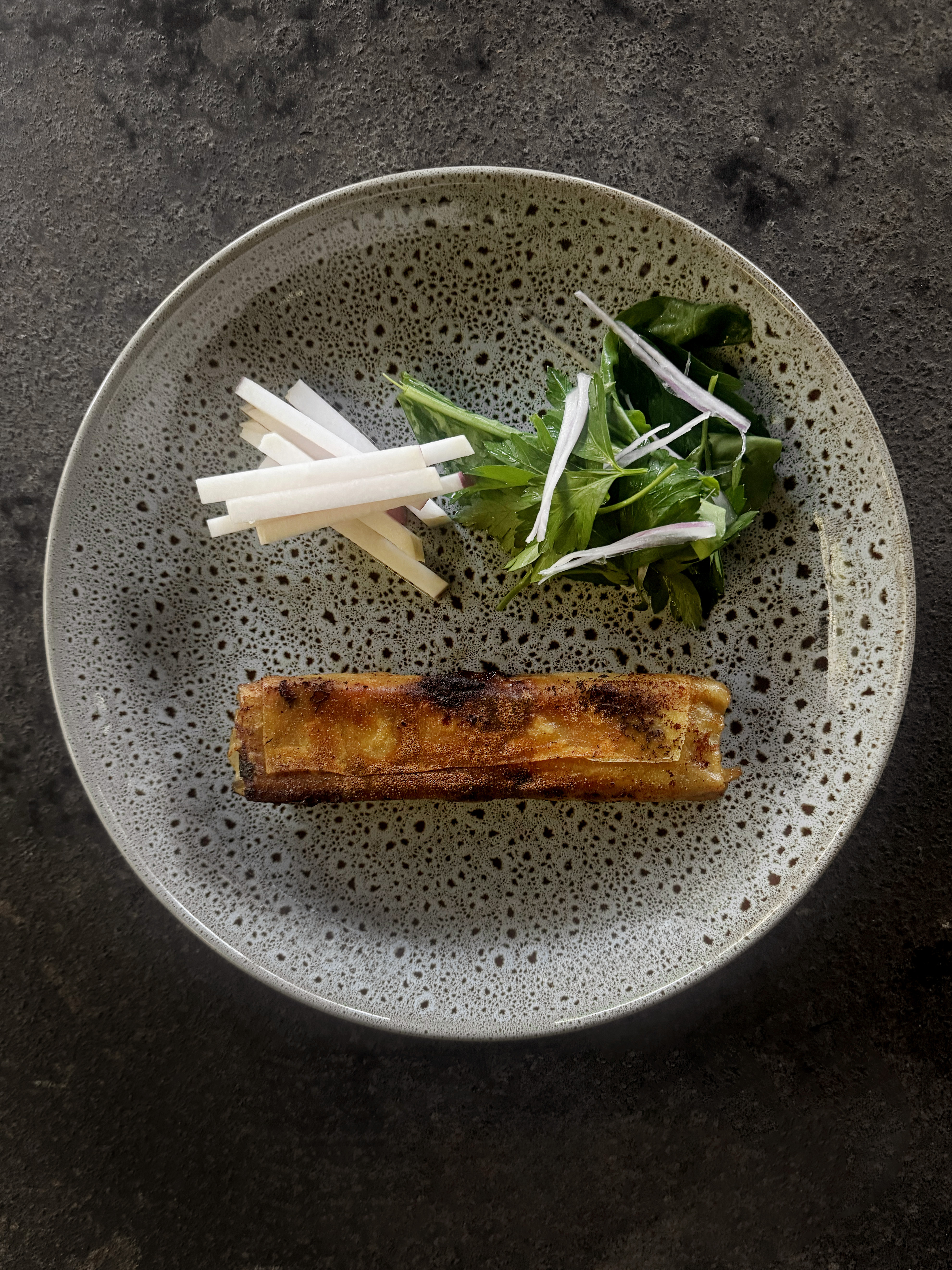 Kangaroo tail in brik pastry