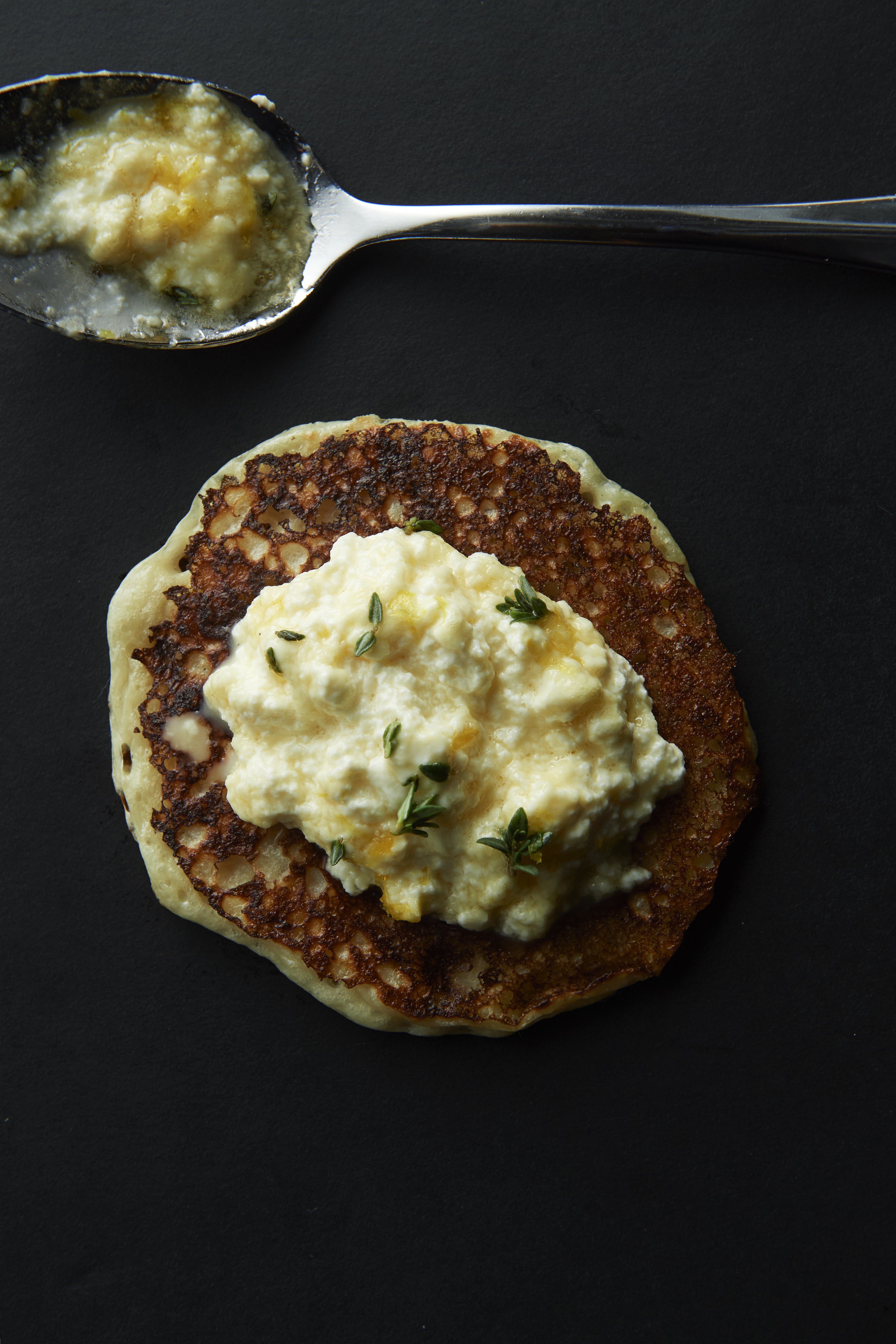 Spring milk ricotta with honey and kunzea pikelets