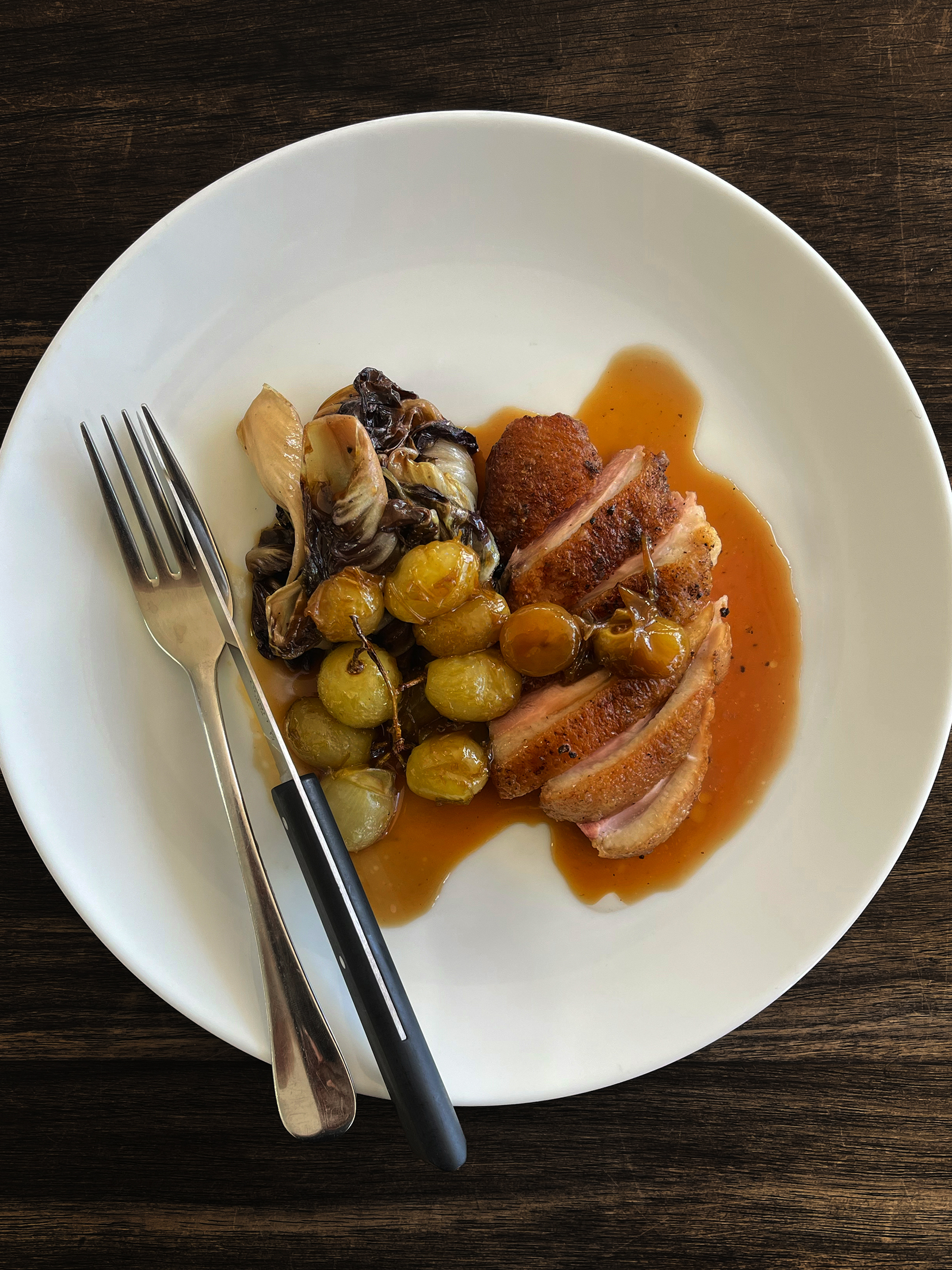 Duck breast with kithul and grapes
