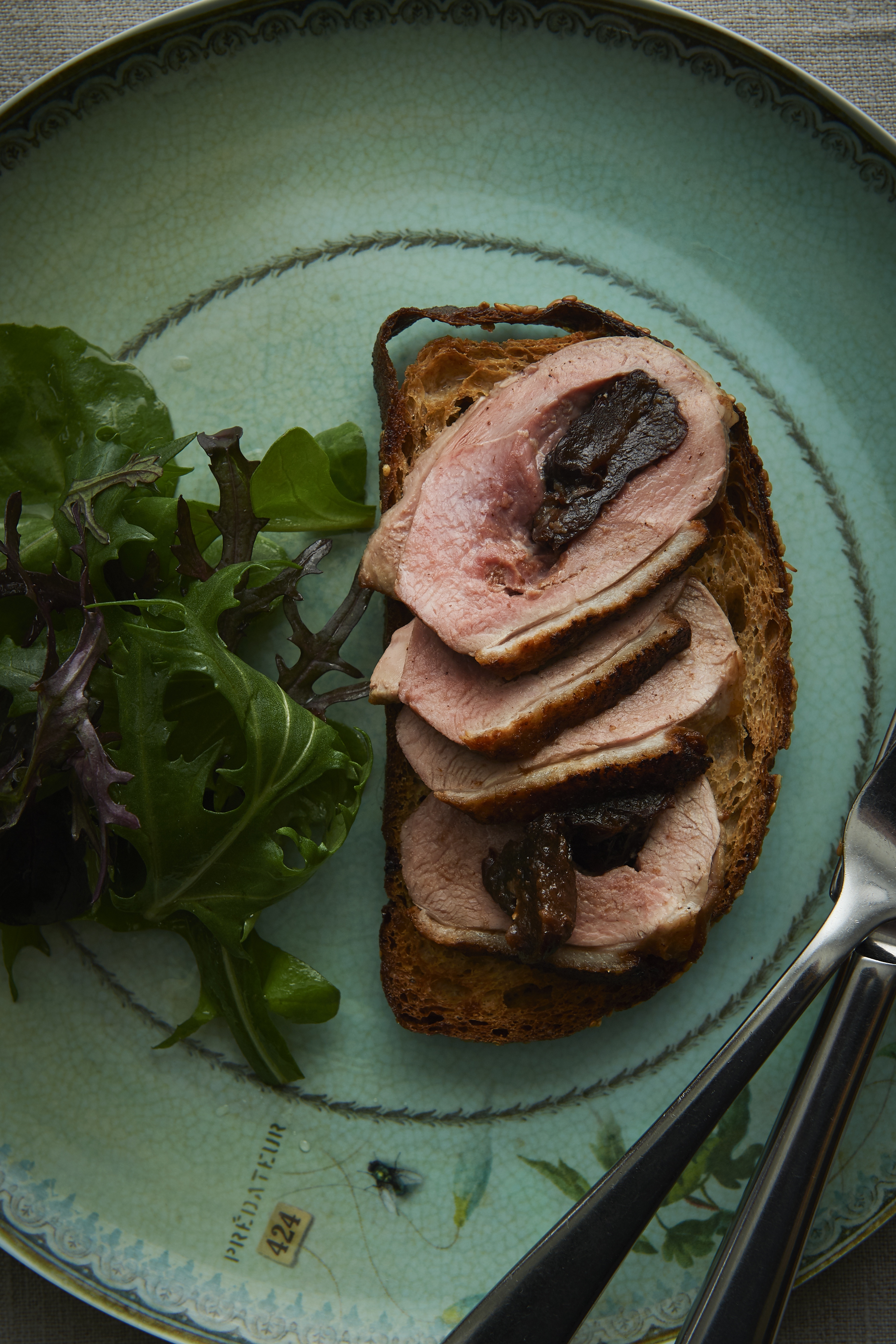 Duck breasts stuffed with prunes