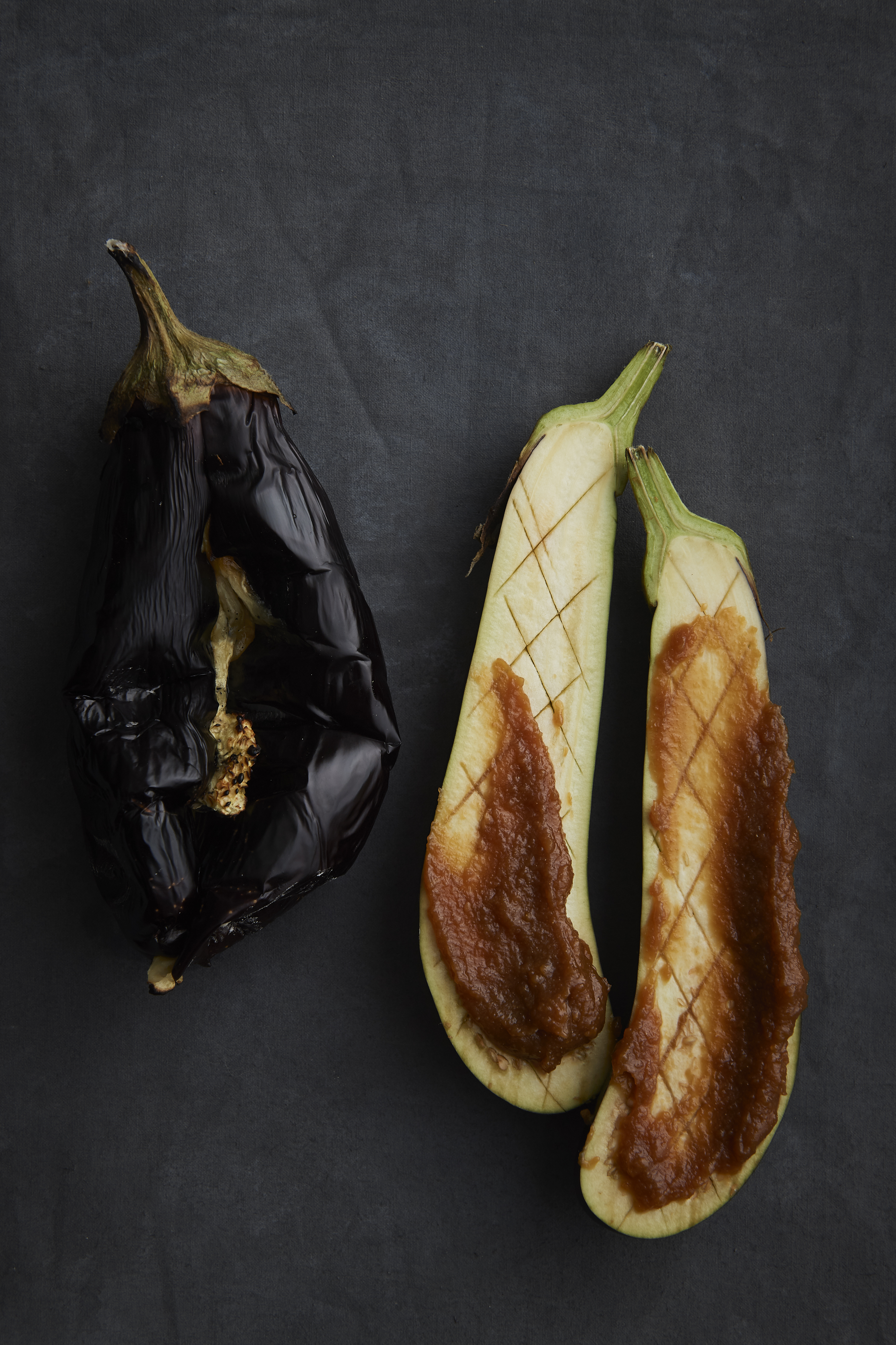 Eggplant dip and miso-roasted Japanese eggplant