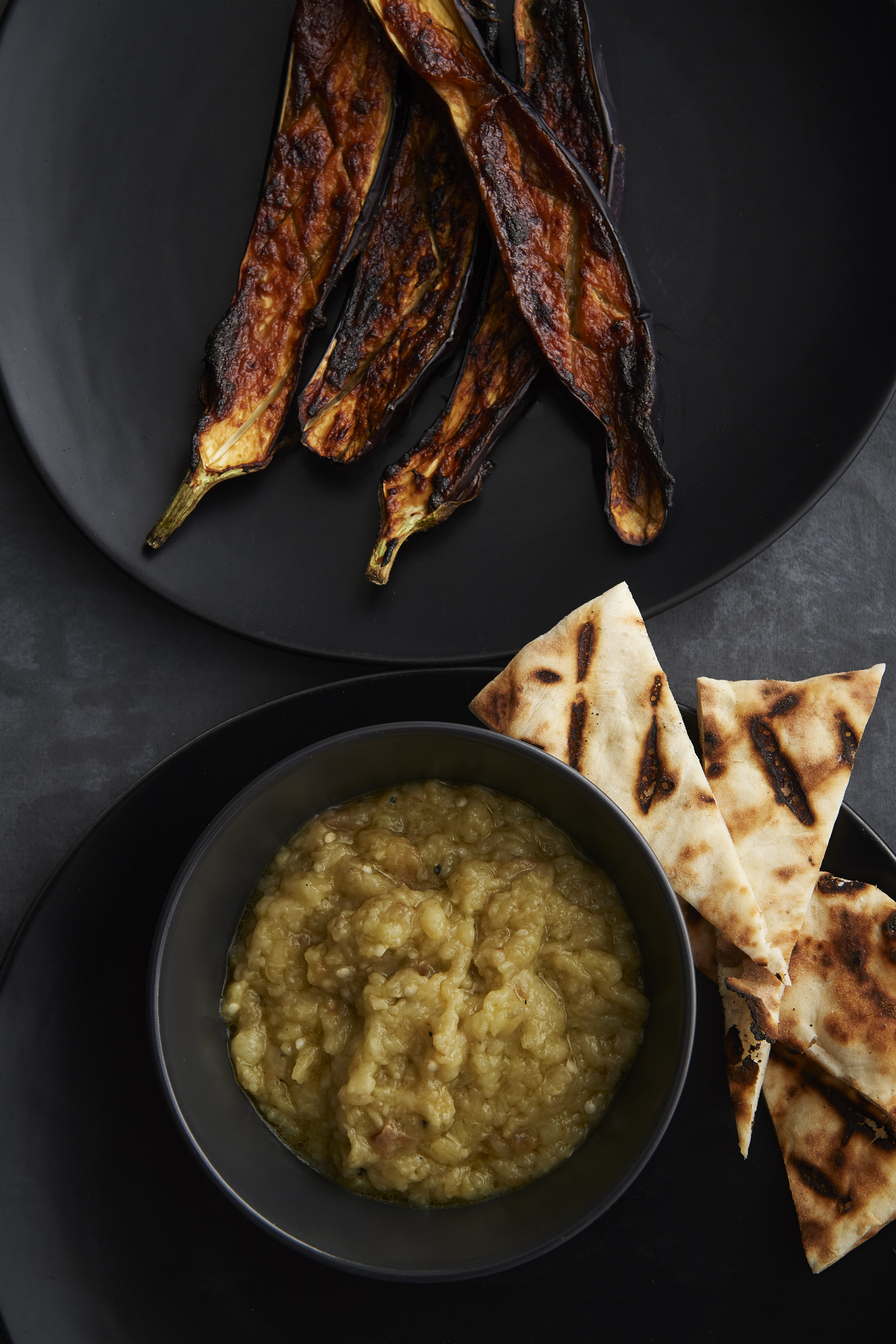 Eggplant dip and miso-roasted Japanese eggplant