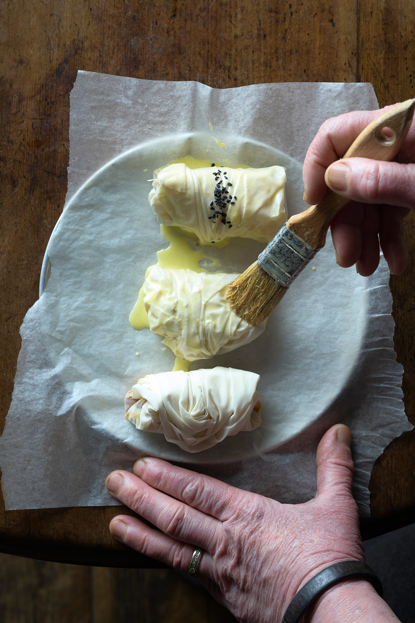 Eggplant and tomato filo pastries