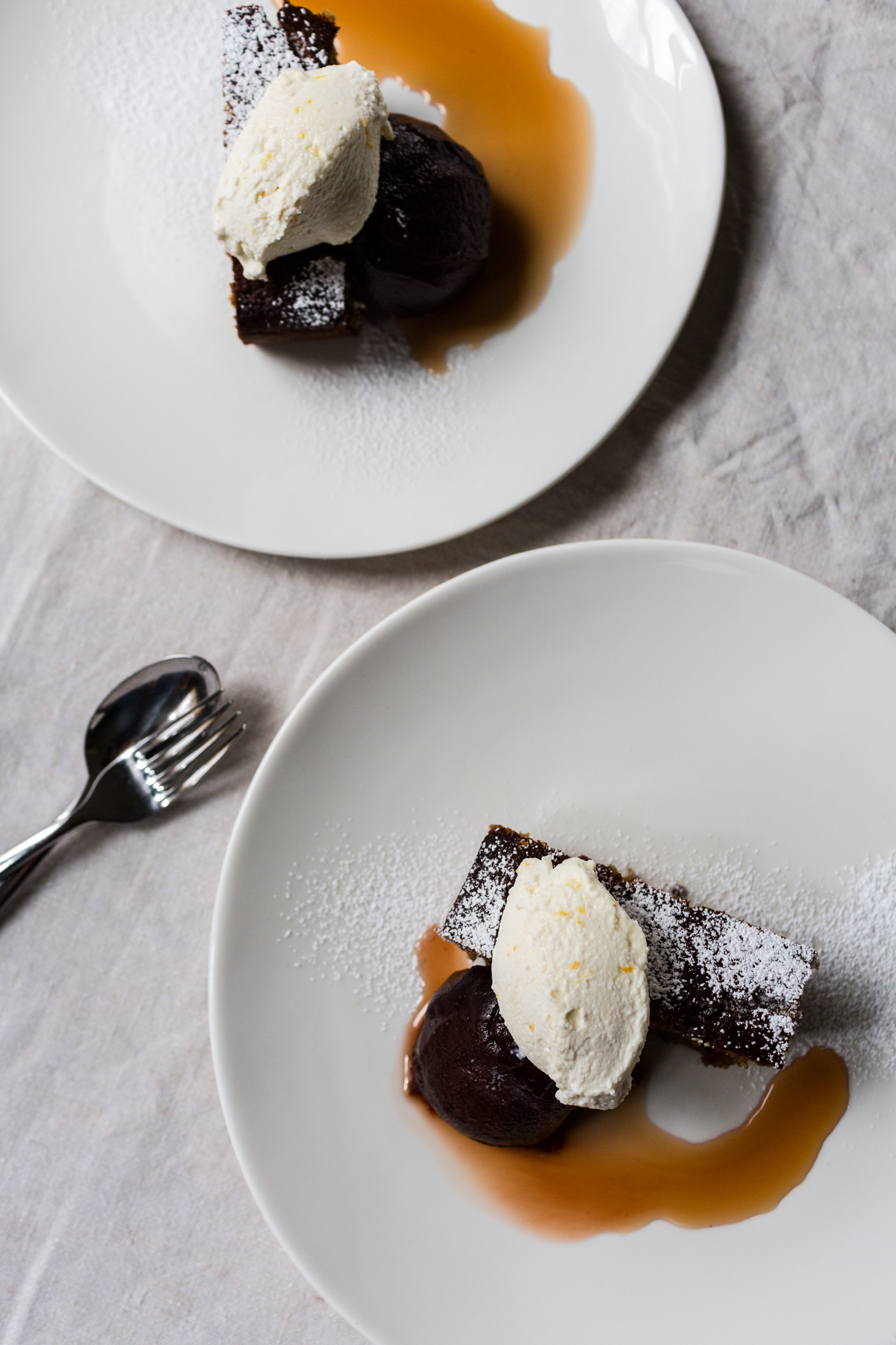 Roasted quince with spiced quince cake and whipped ricotta