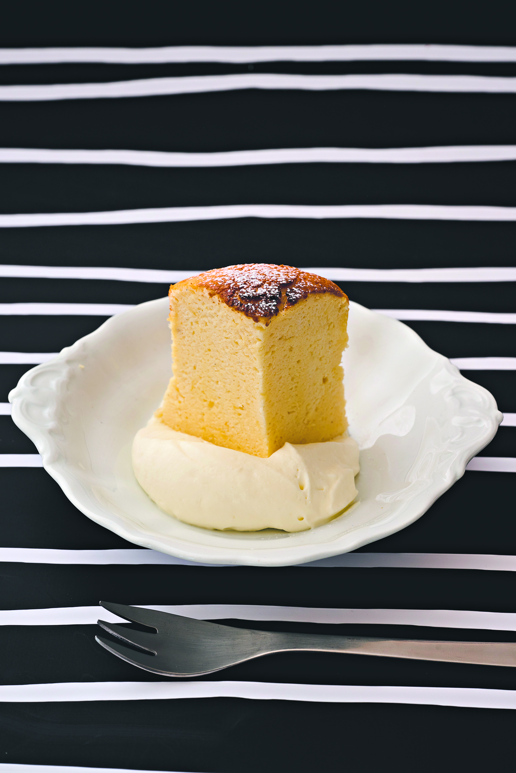 A soft, light slice of cheesecake 