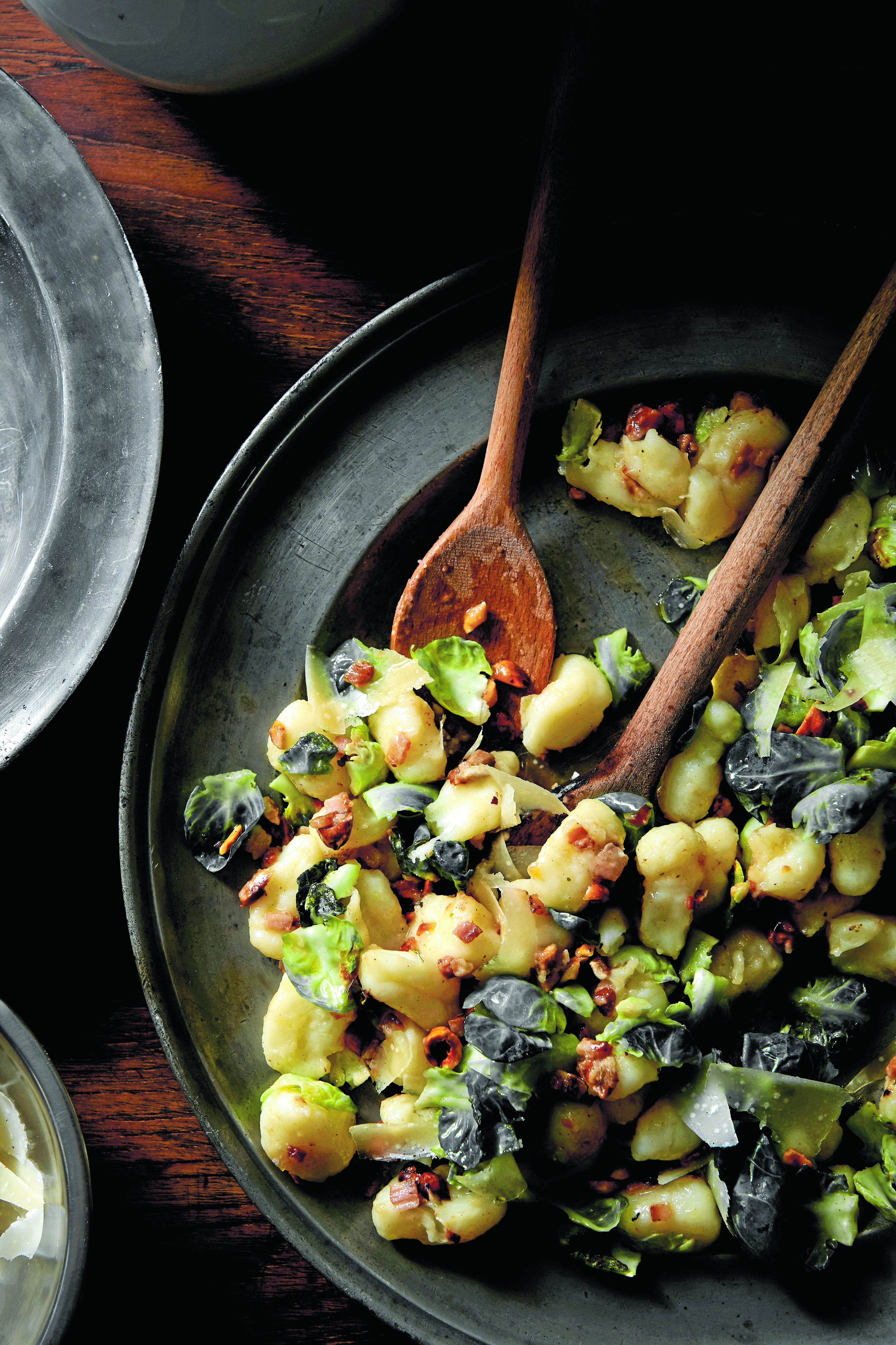 Potato gnocchi with brussels sprouts, hazelnuts and kaiserfleisch