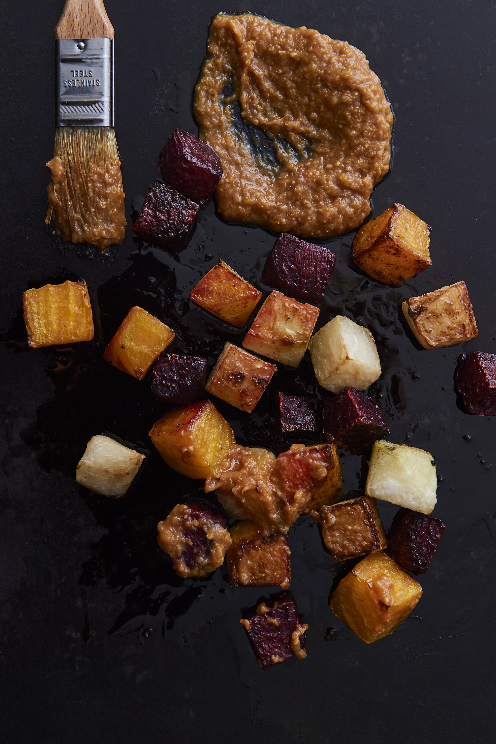 Roasted beetroot with miso, sesame seeds and silken tofu