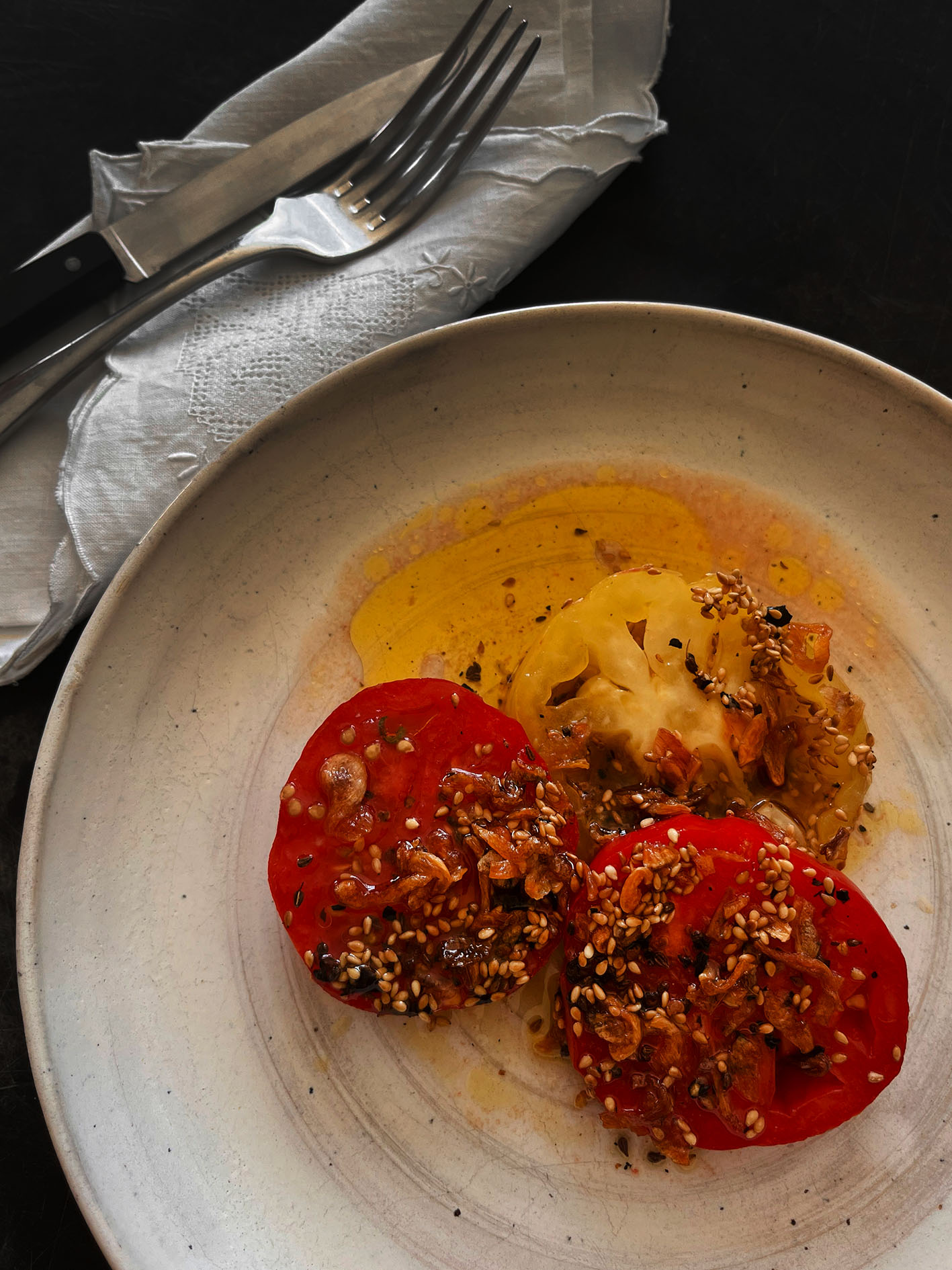 Dressed tomatoes.