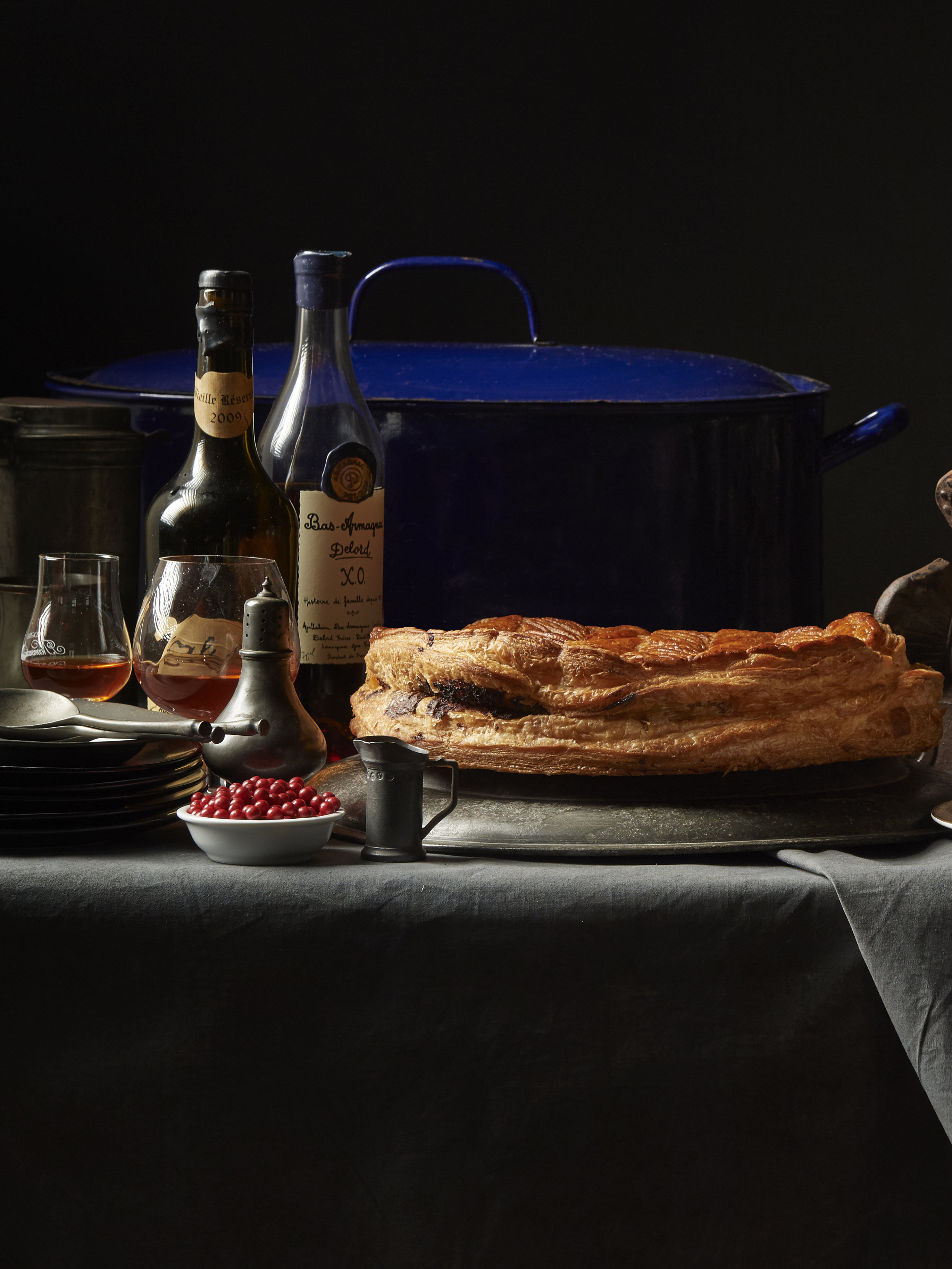 Galette des rois, and plum pudding with Armagnac custard