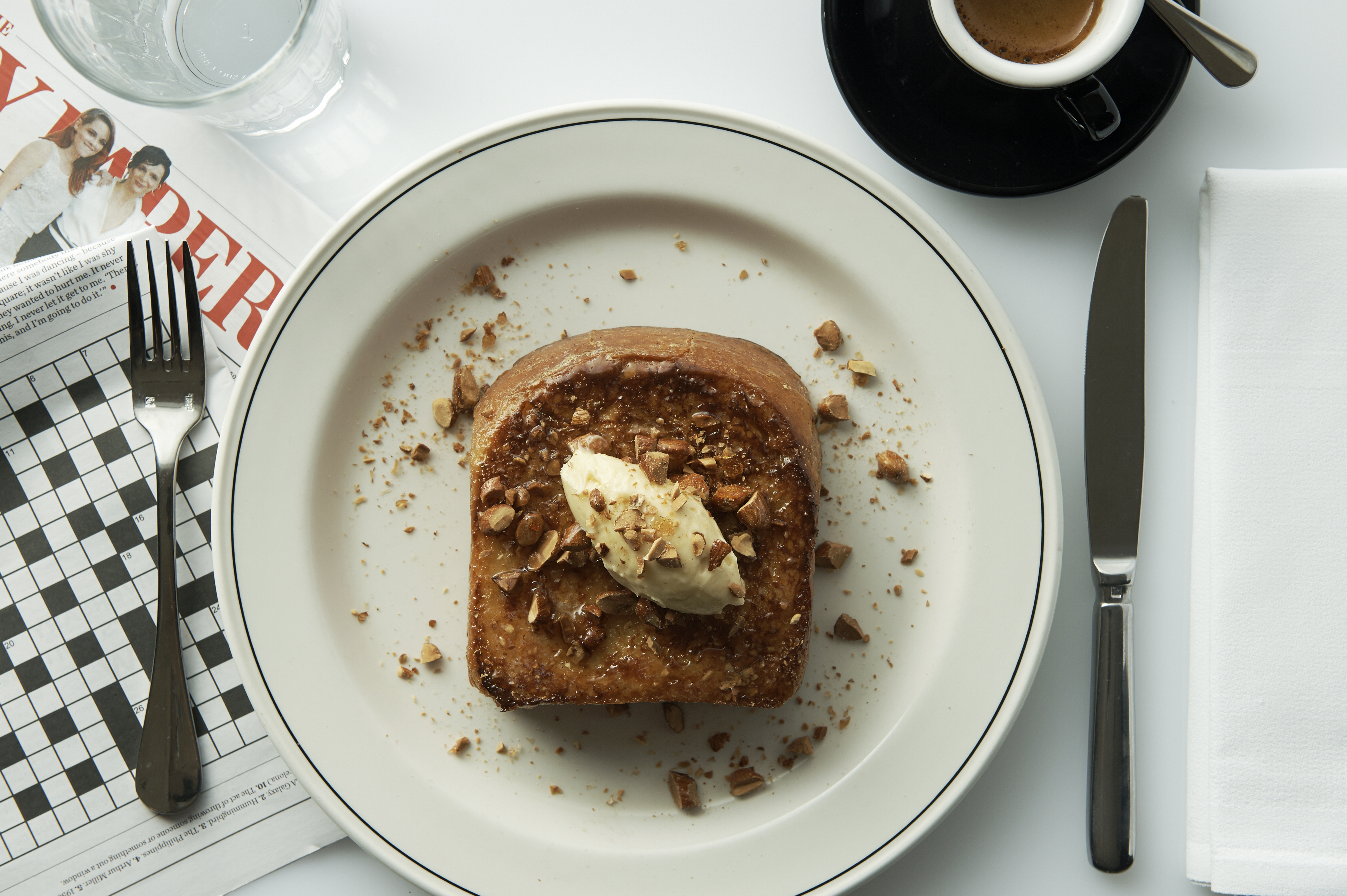 French toast with cinnamon butter and candied almonds