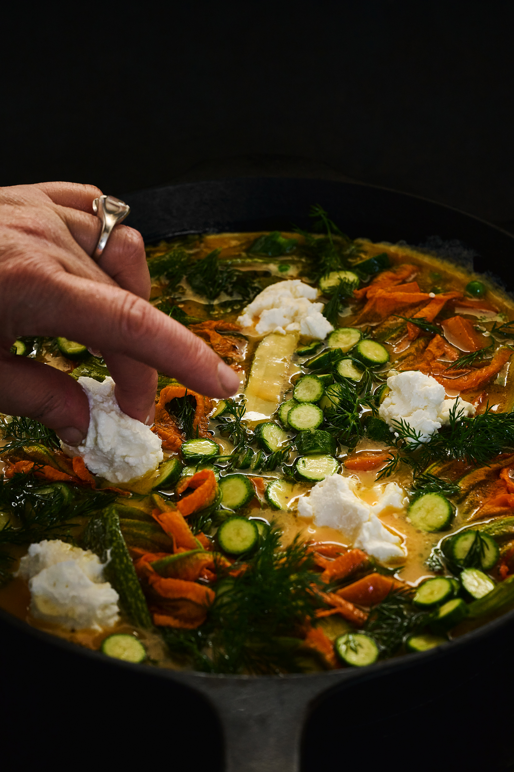 Zucchini flower and goat’s cheese frittata