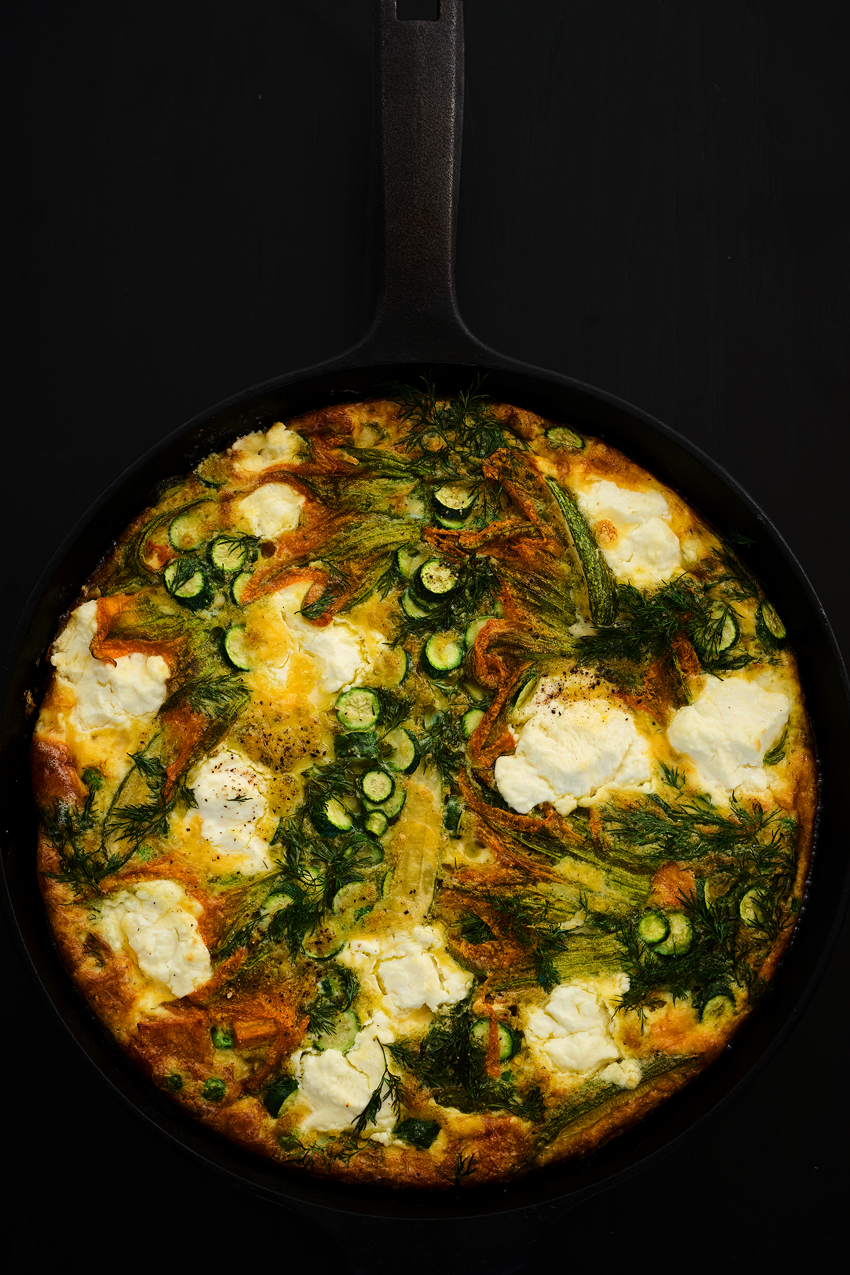 Zucchini flower and goat’s cheese frittata
