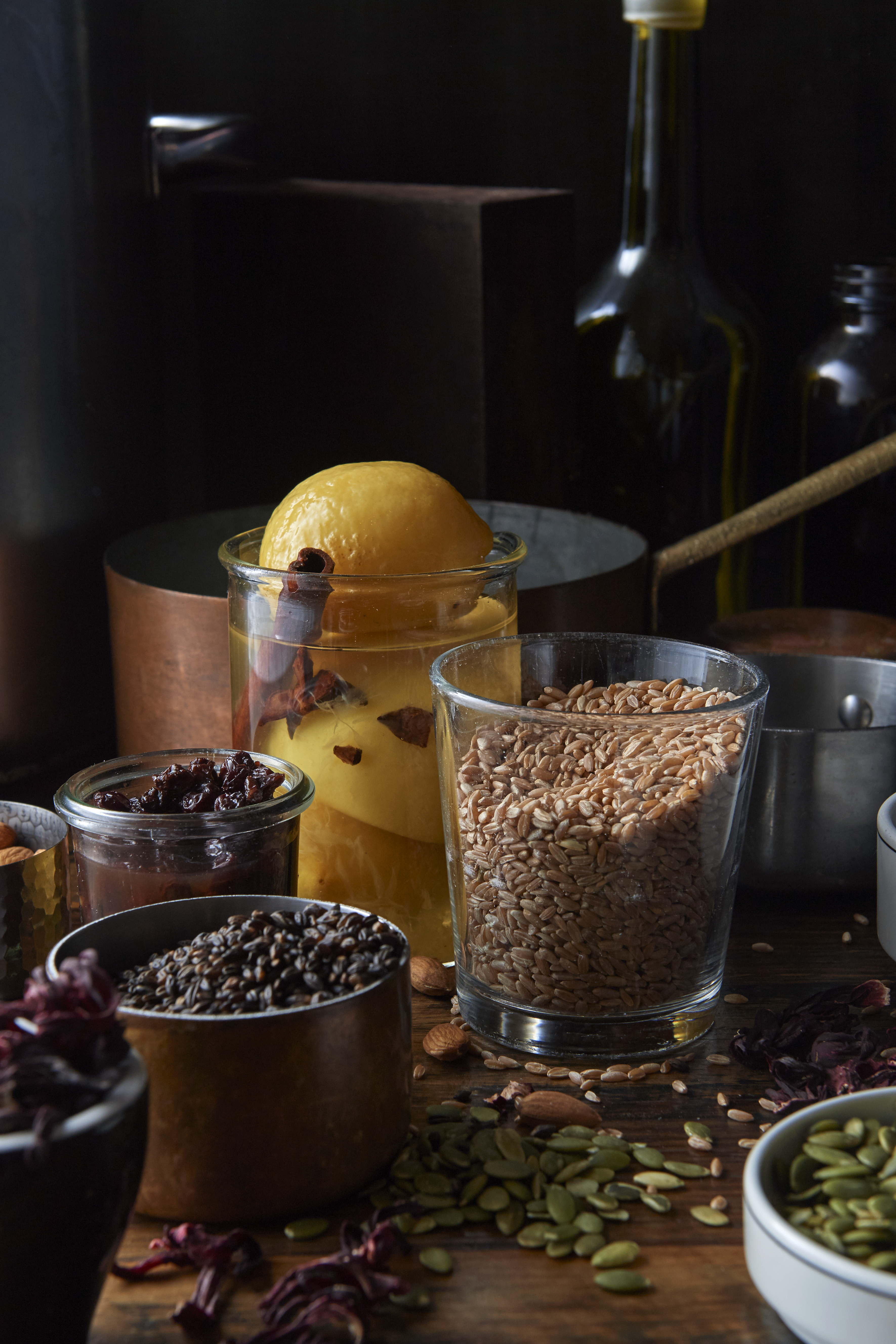 Black barley, farro, hibiscus and labne salad
