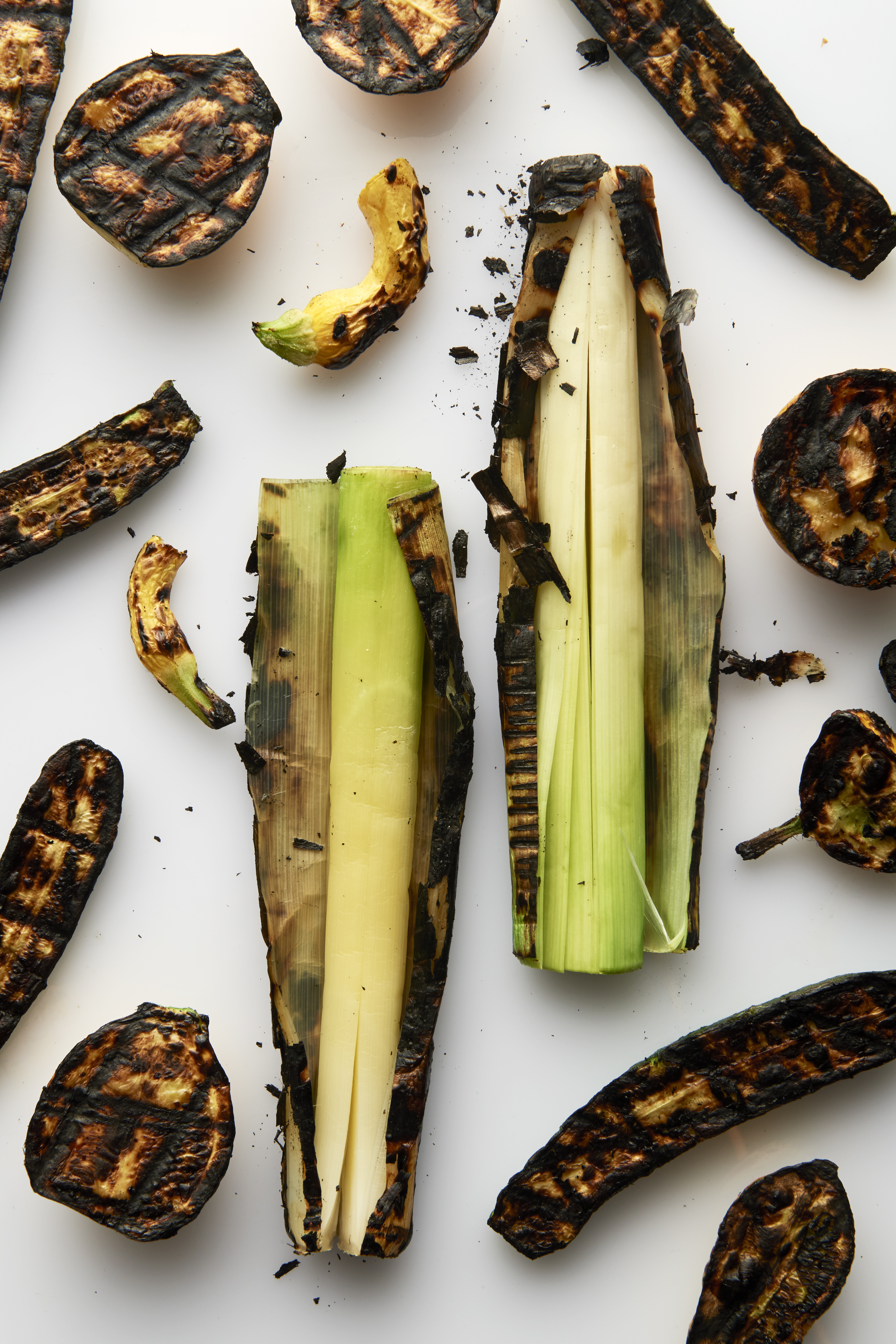 Warm salad of zucchini, leek, smoked butter and bottarga