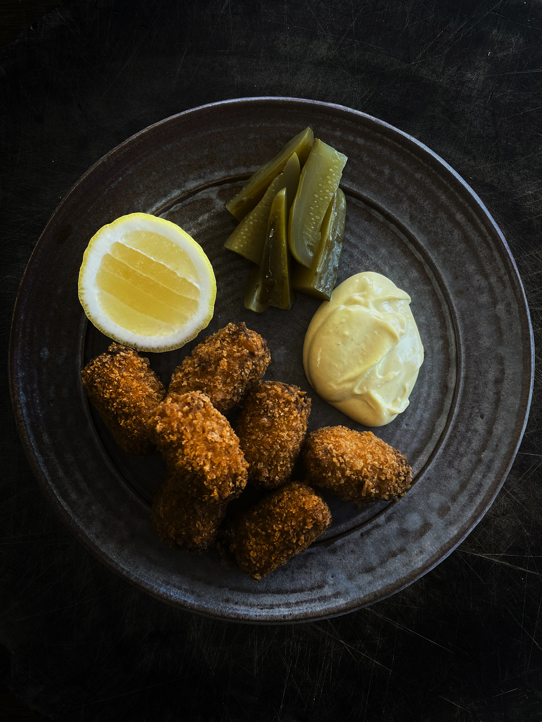 Glazed ham and pineapple croquettes with mustard mayonnaise