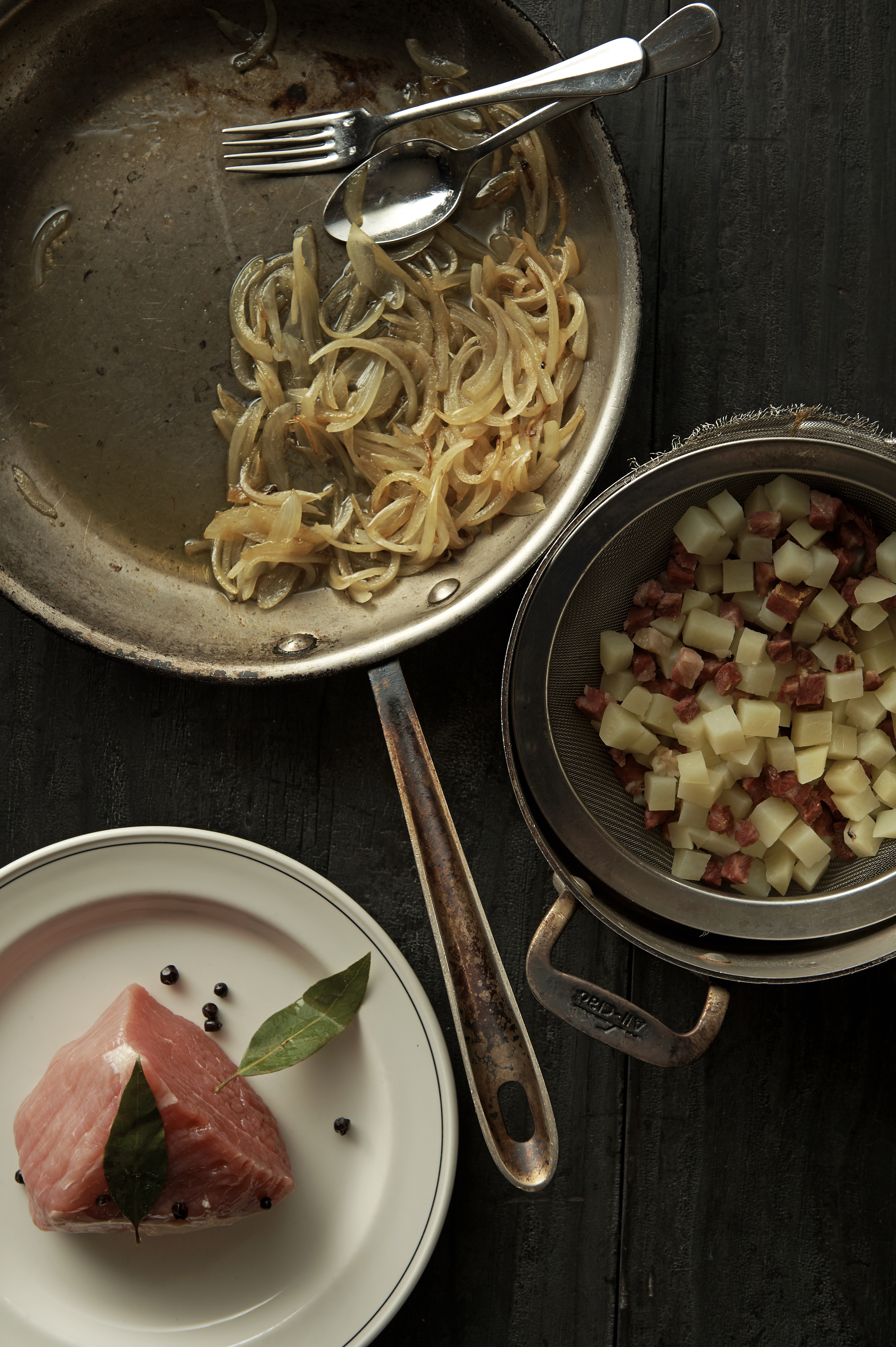 Corned beef hash and hasselback potatoes