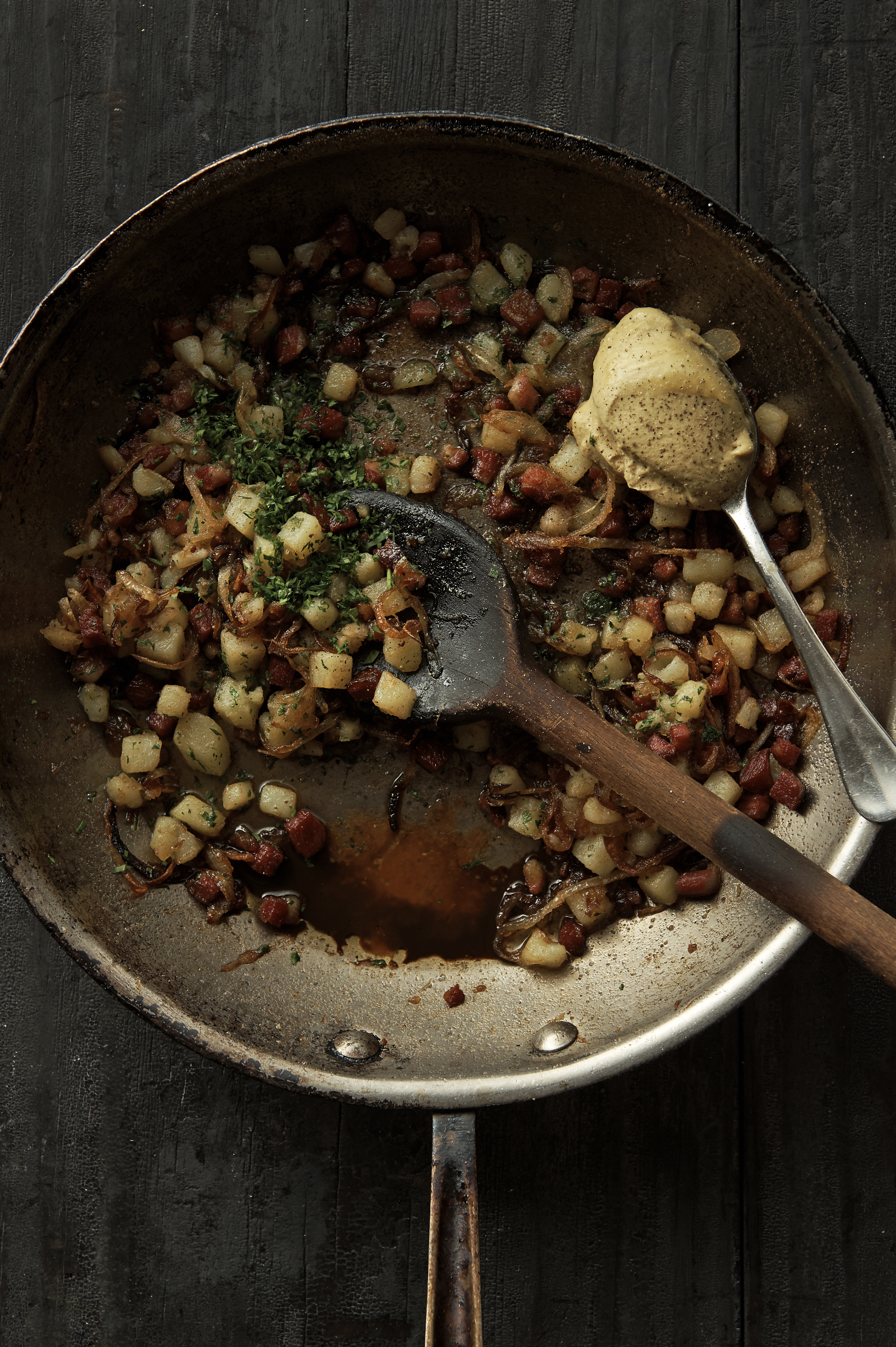 Corned beef hash and hasselback potatoes