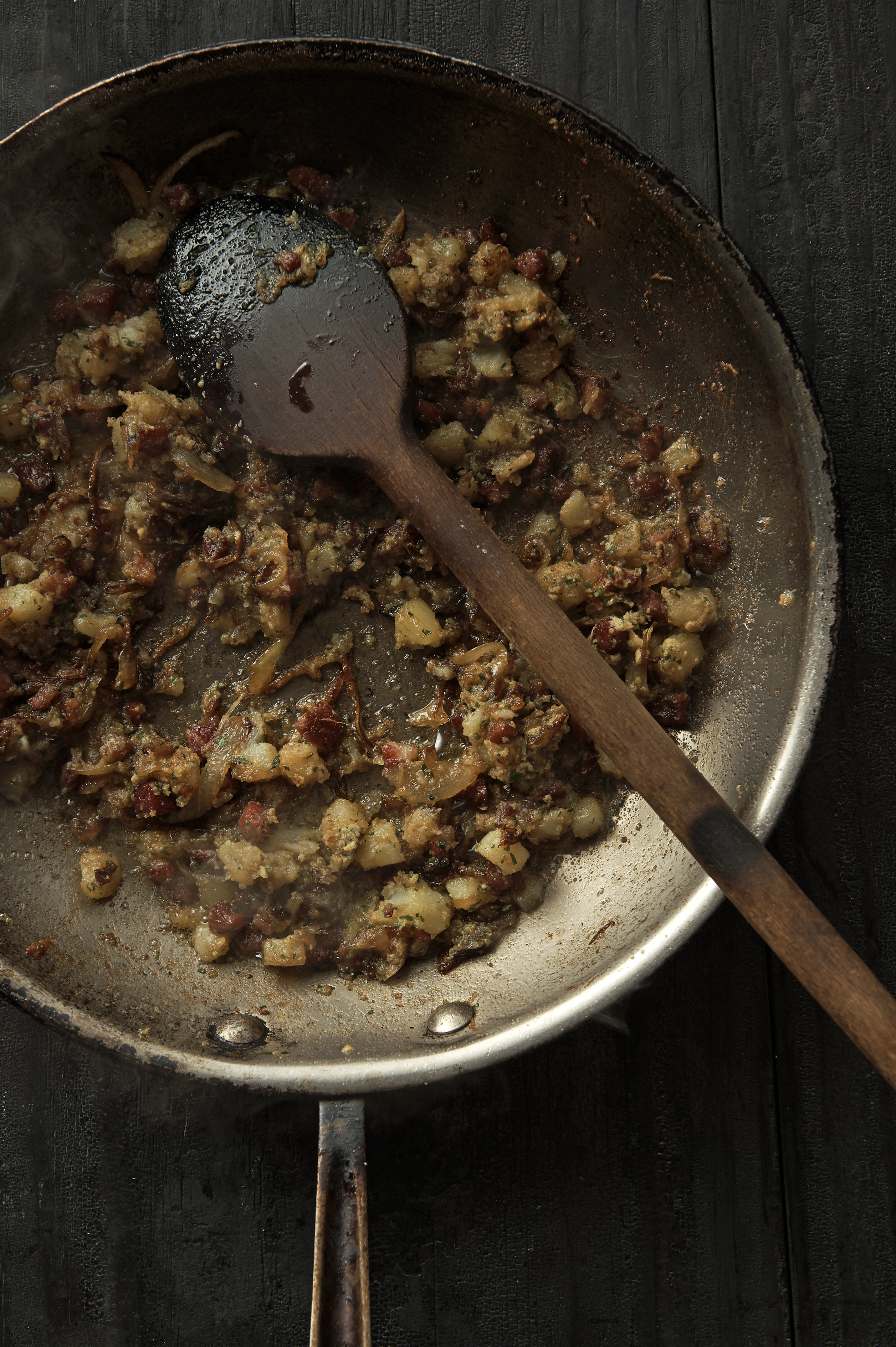 Corned beef hash and hasselback potatoes