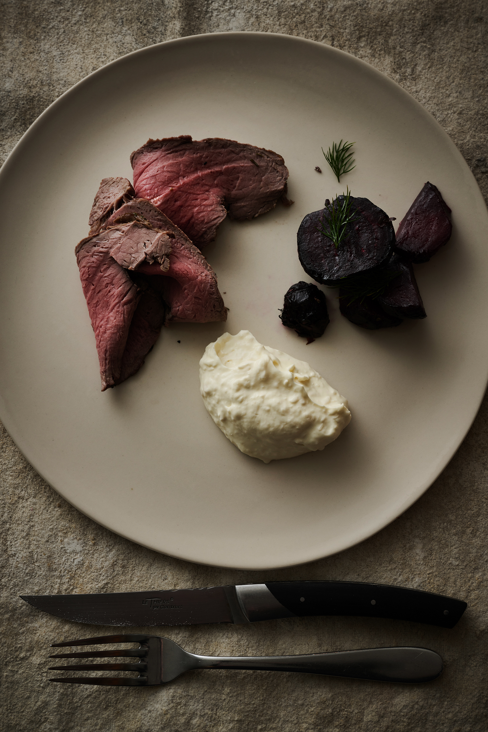 Roast topside with horseradish cream and beetroots