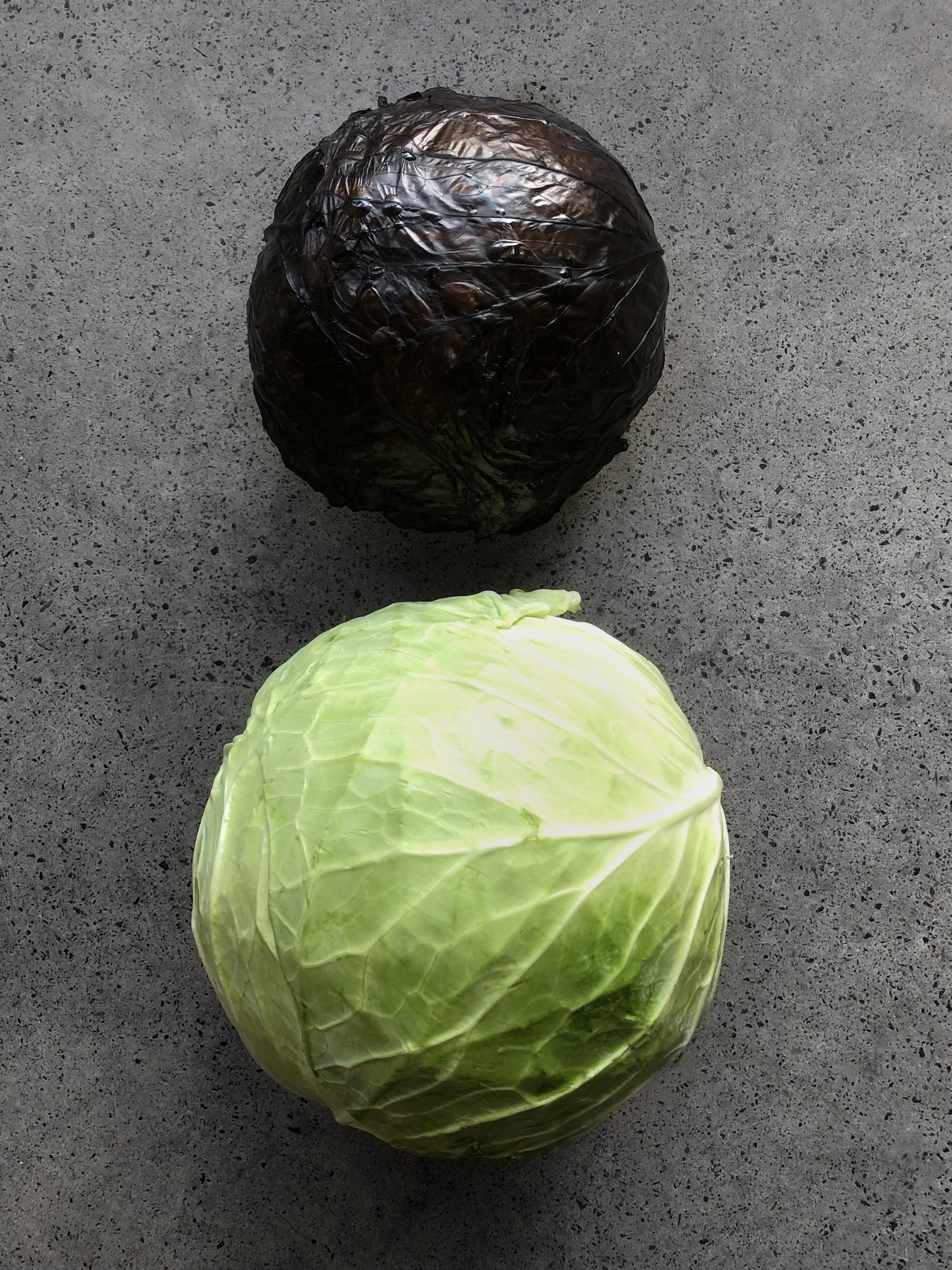 Whole roasted cabbage with smoked pipis and garlic cream
