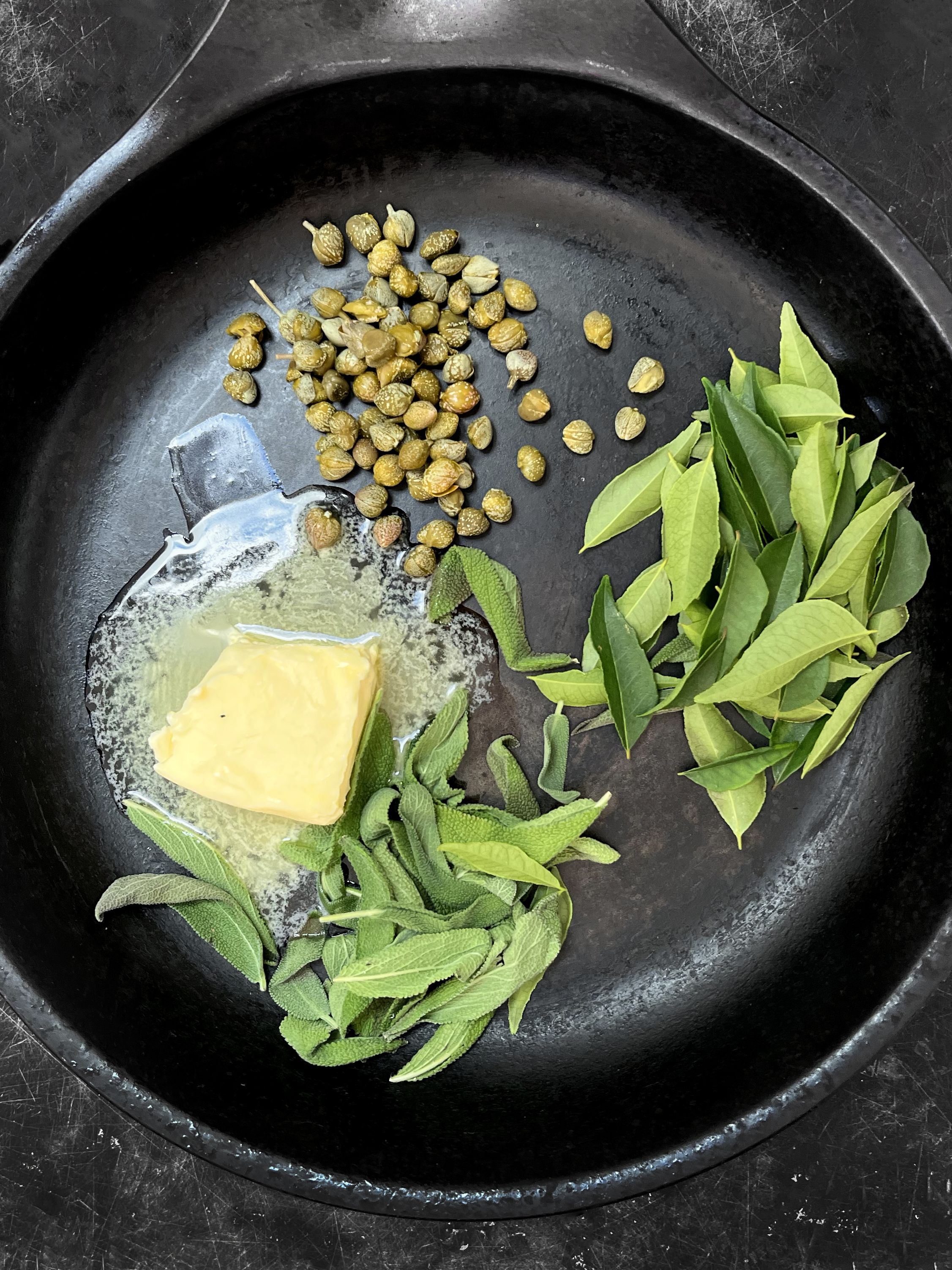 Roasted pumpkin with taleggio cream, sage and curry leaves 