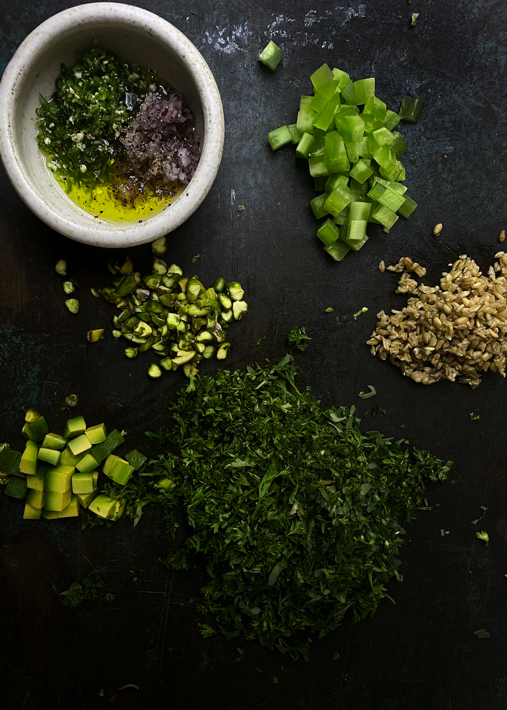 Pistachio and purslane ‘tabouli’ with grilled fish