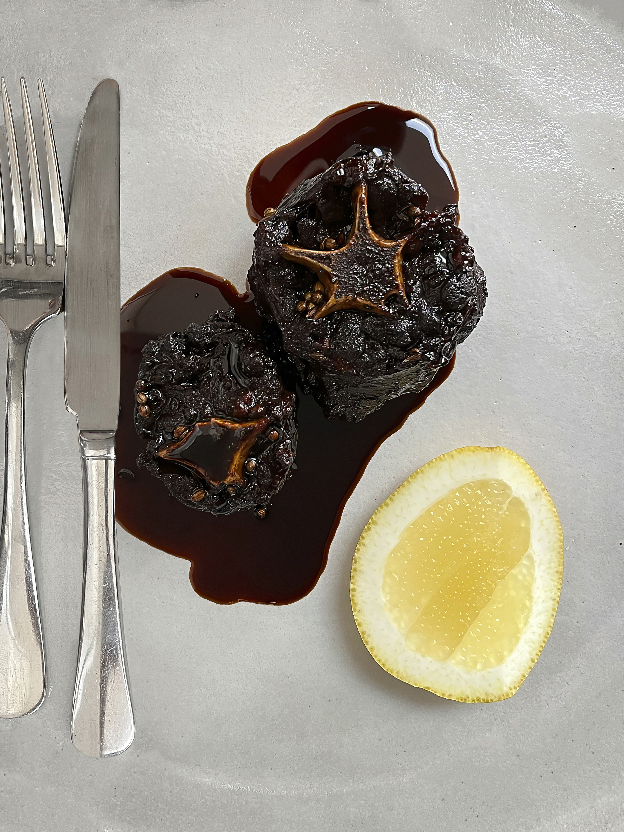 Caramelised red braised kangaroo tail with balsamic