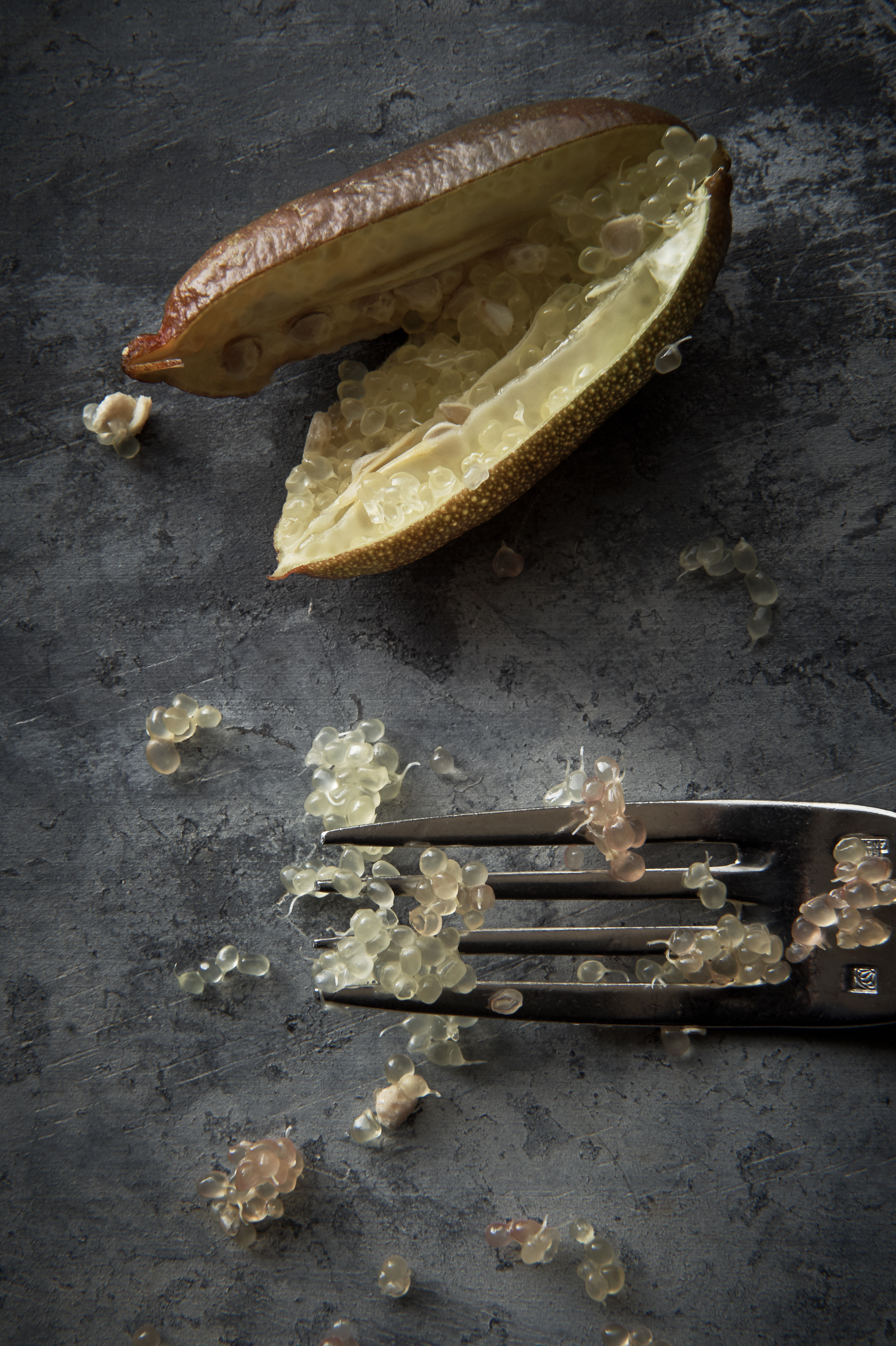 Raw kingfish with sweet ginger dressing and finger lime