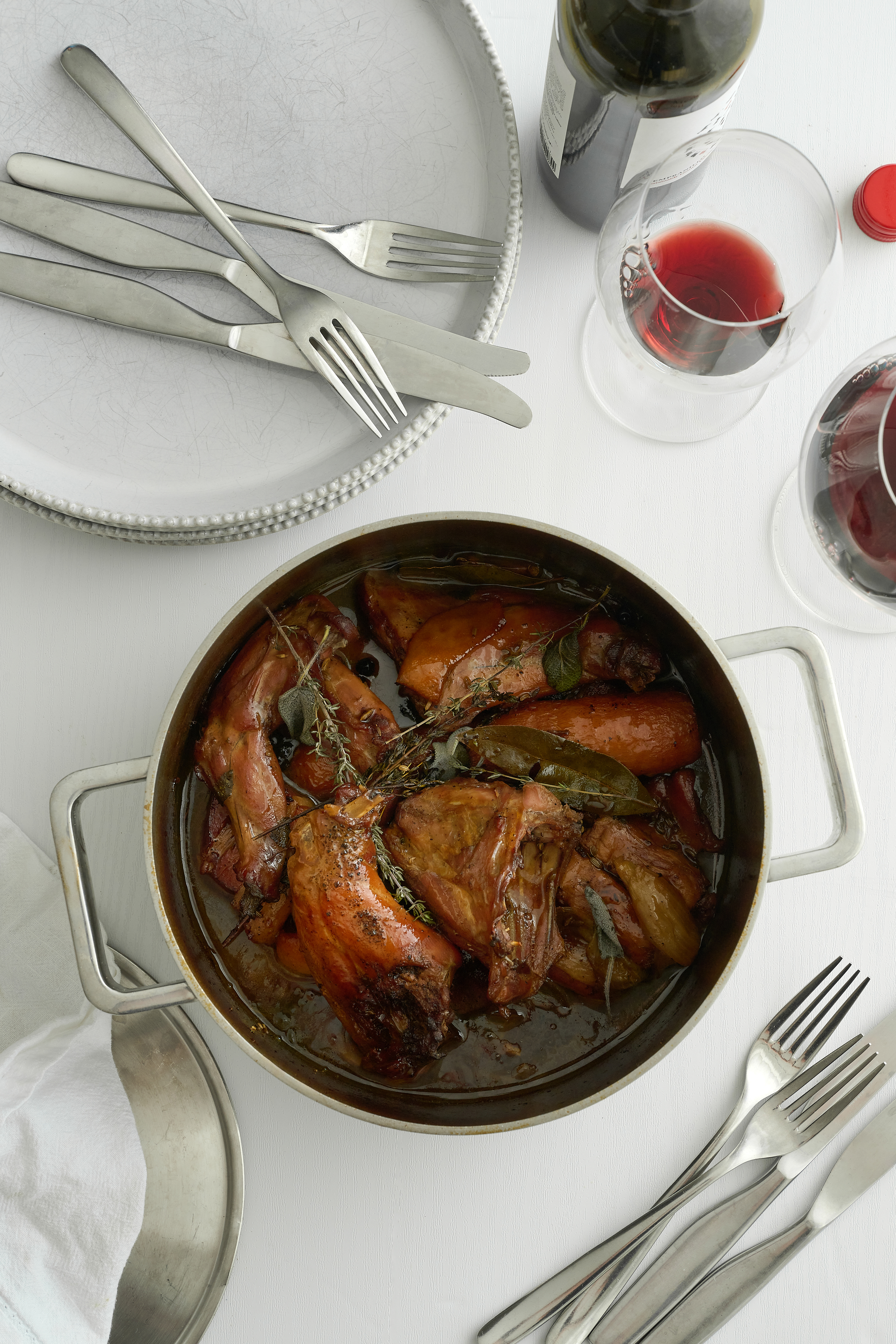 Wild rabbit braise with Amaro Montenegro, juniper berries and fennel seeds