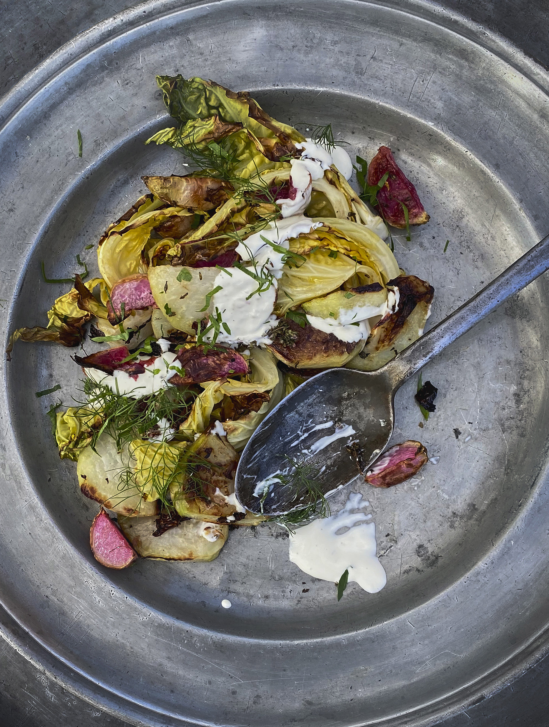 Roasted autumn vegetables and kohlrabi slaw